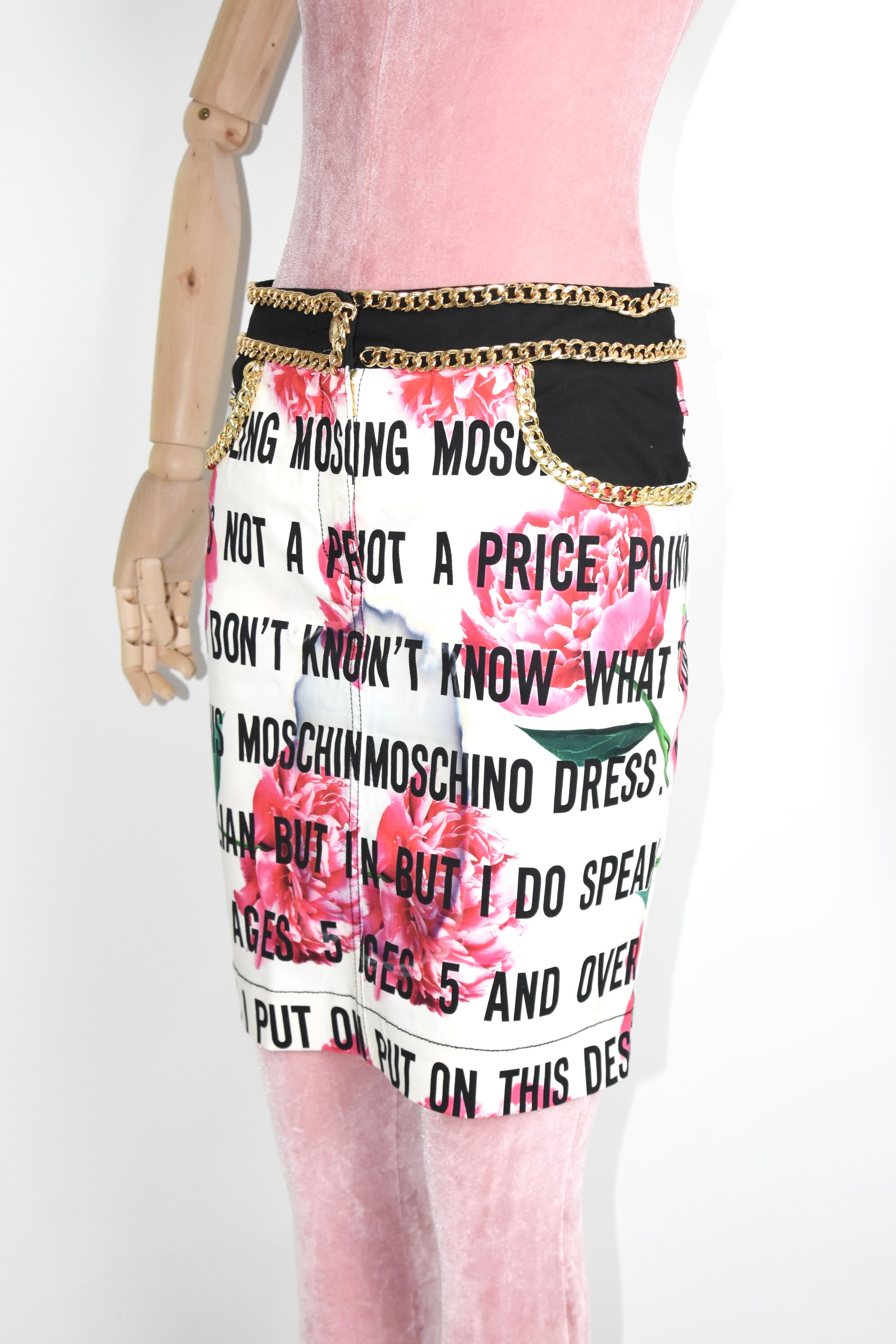 MOSCHINO Couture Text-Print Rose Chain Skirt
