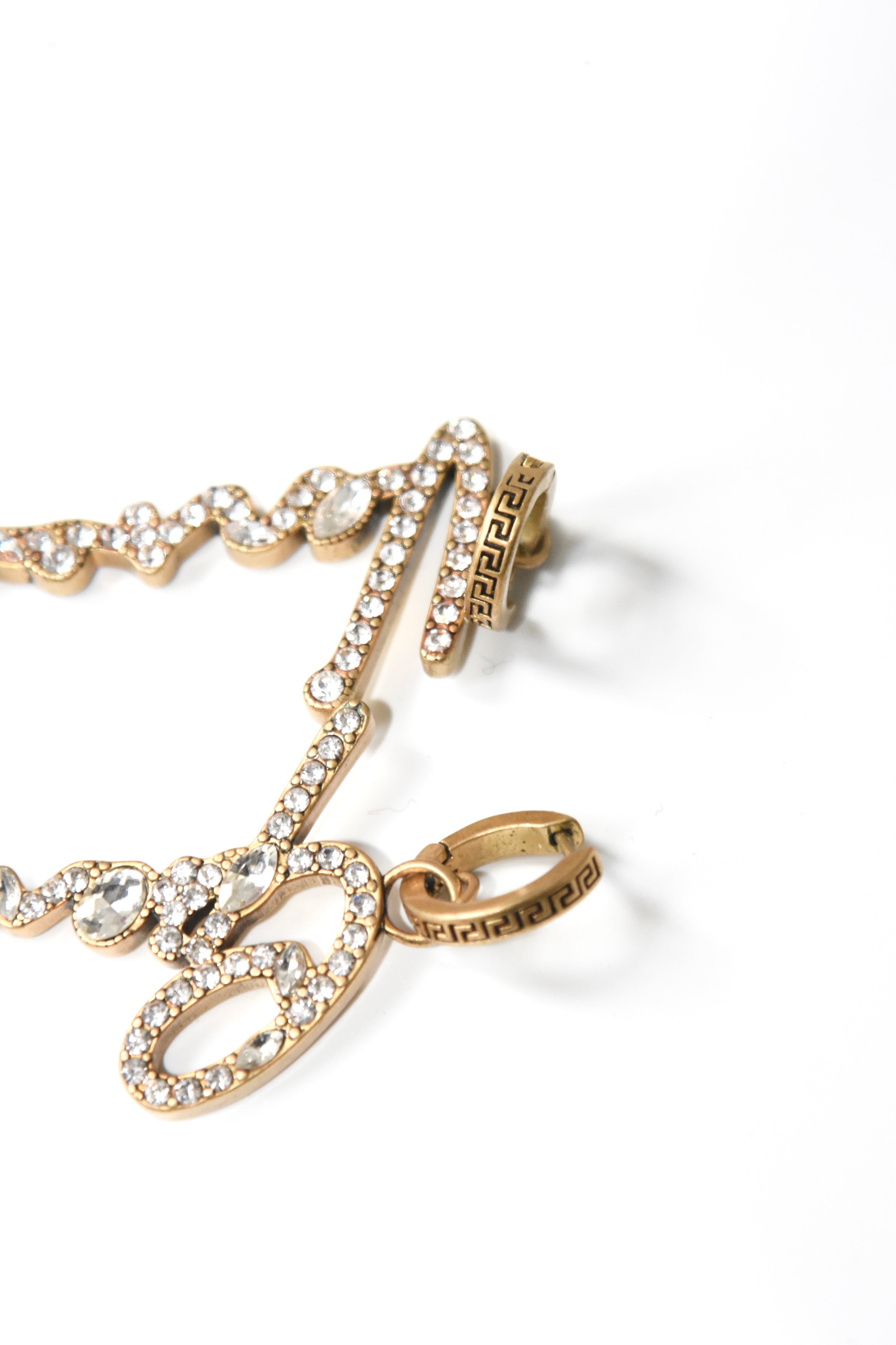 Gianni Versace Crystal Logo Drop Earrings – Vintage Gold Tone Statement Jewelry