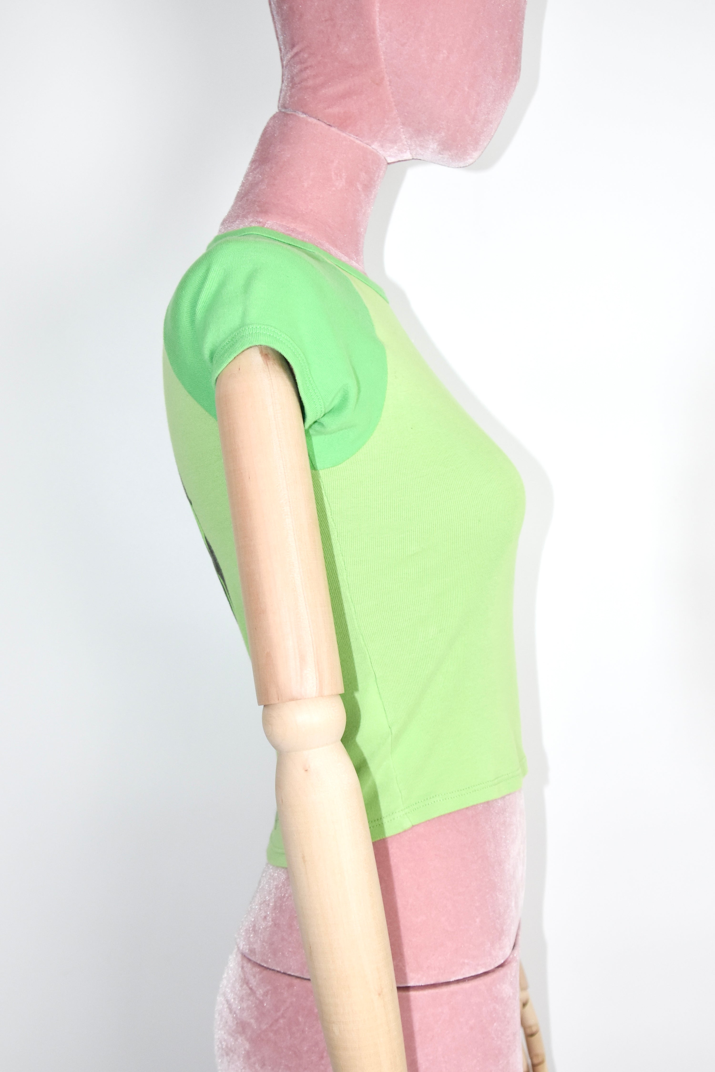 Chrome Hearts Neon Green Graphic Baby Tee – Y2K Smiley Face Print Cotton T-Shirt