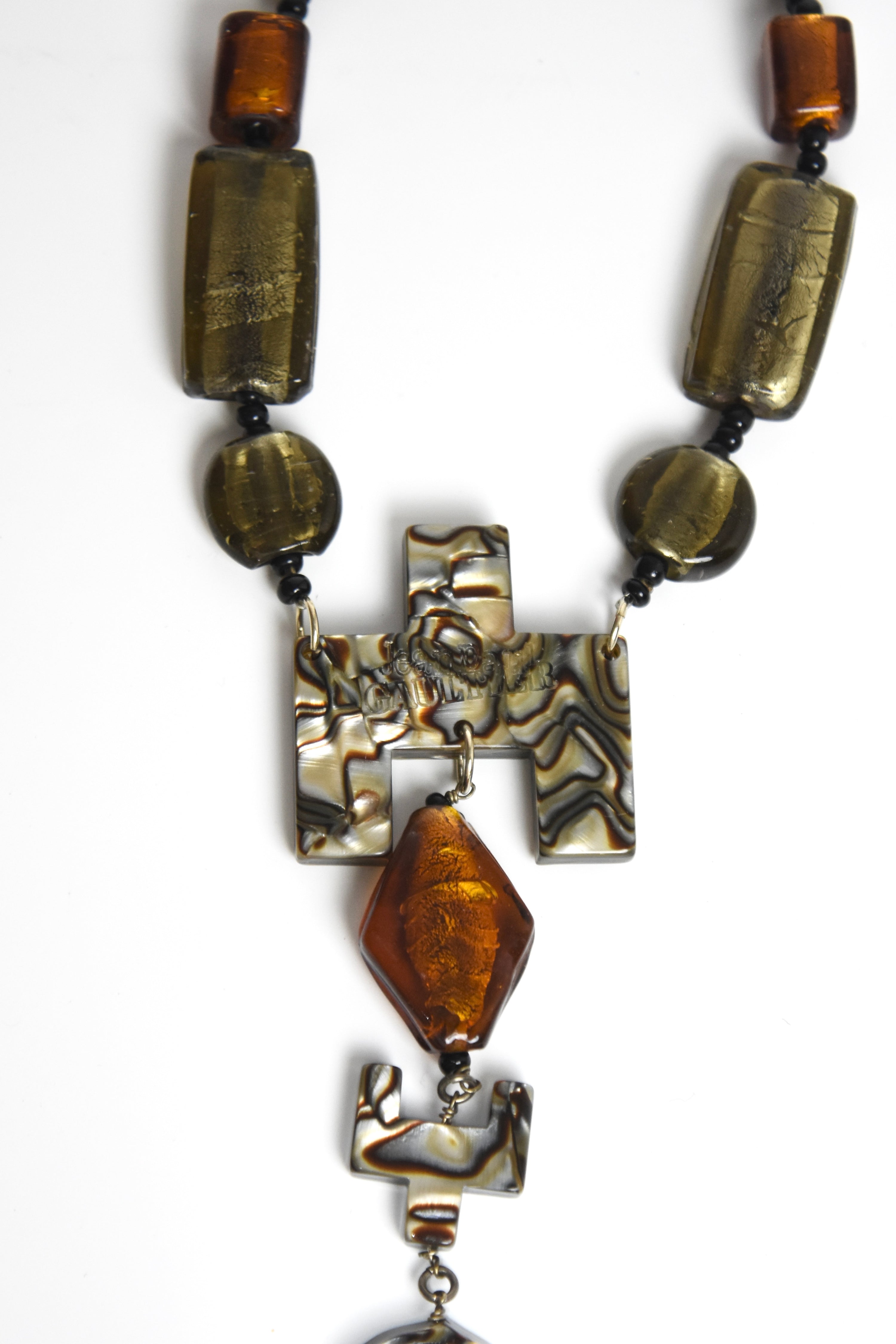 Jean Paul Gaultier Vintage Religious Shell Statement Necklace – Sculptural Cross Pendant Rare Archive Piece