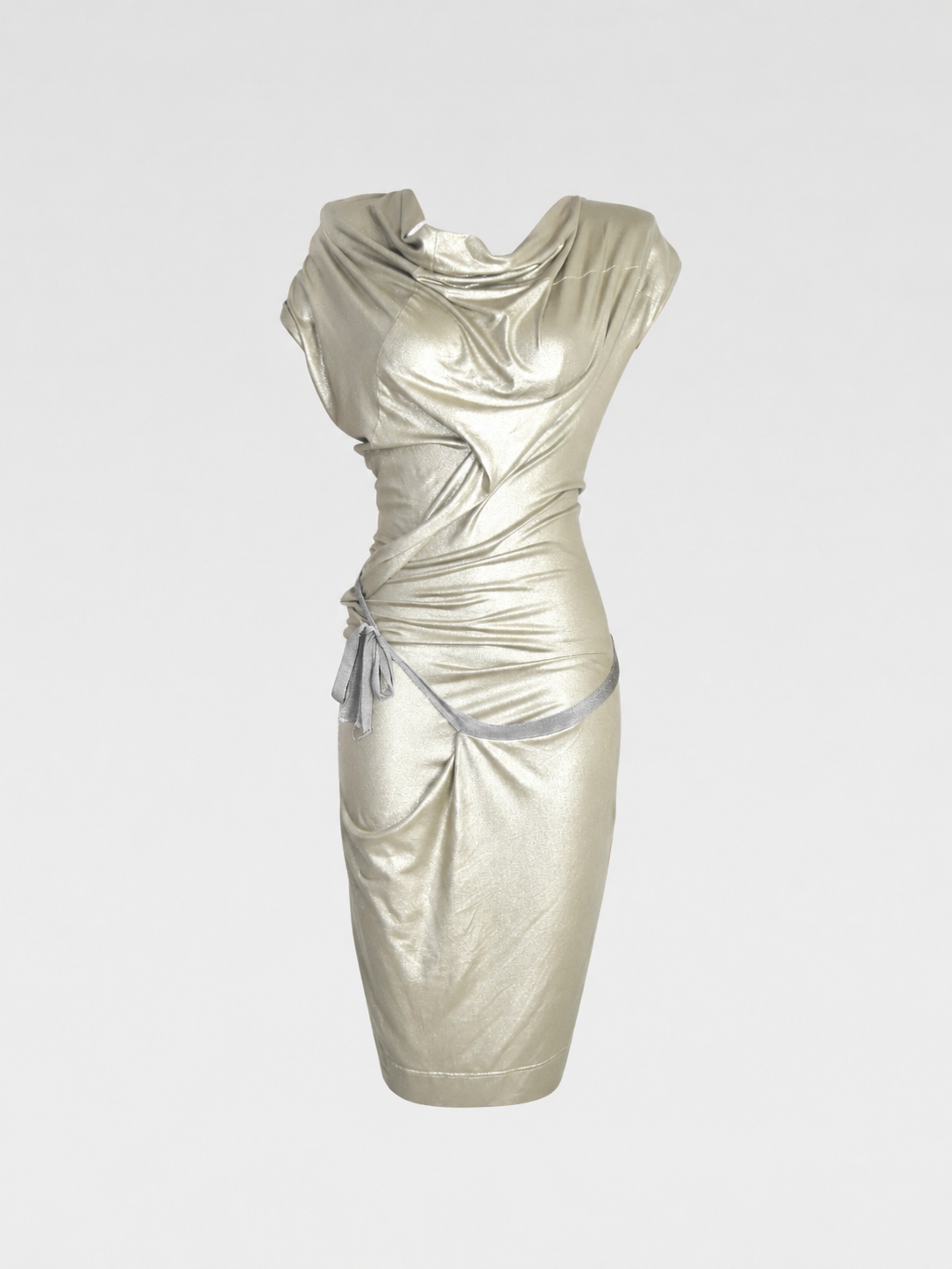 Vivienne Westwood Anglomania Draped Metallic Gold Asymmetric Dress – Italian Made Sculptural Archive Piece