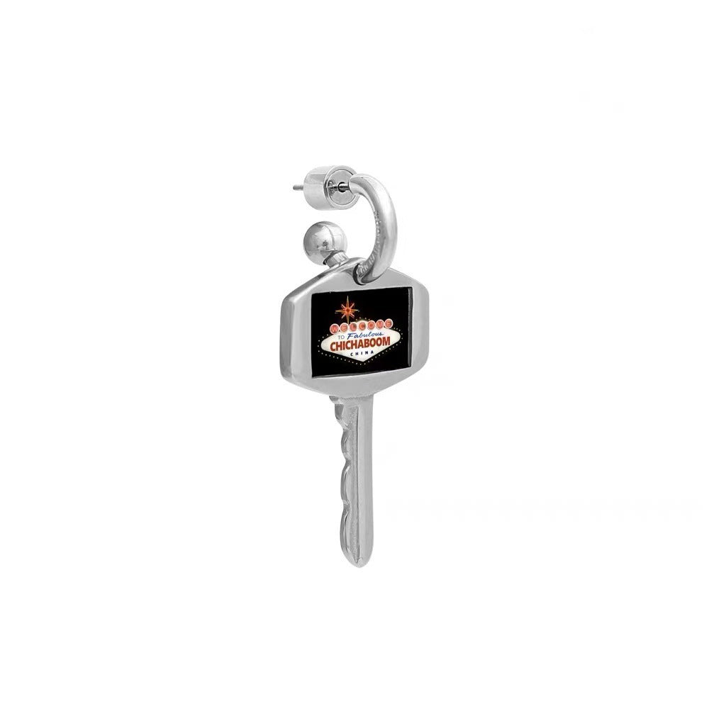 Fun and Quirky Design with Epoxy Neon Sign Key Shape Pendant Earrings Unisex Ear Accessories