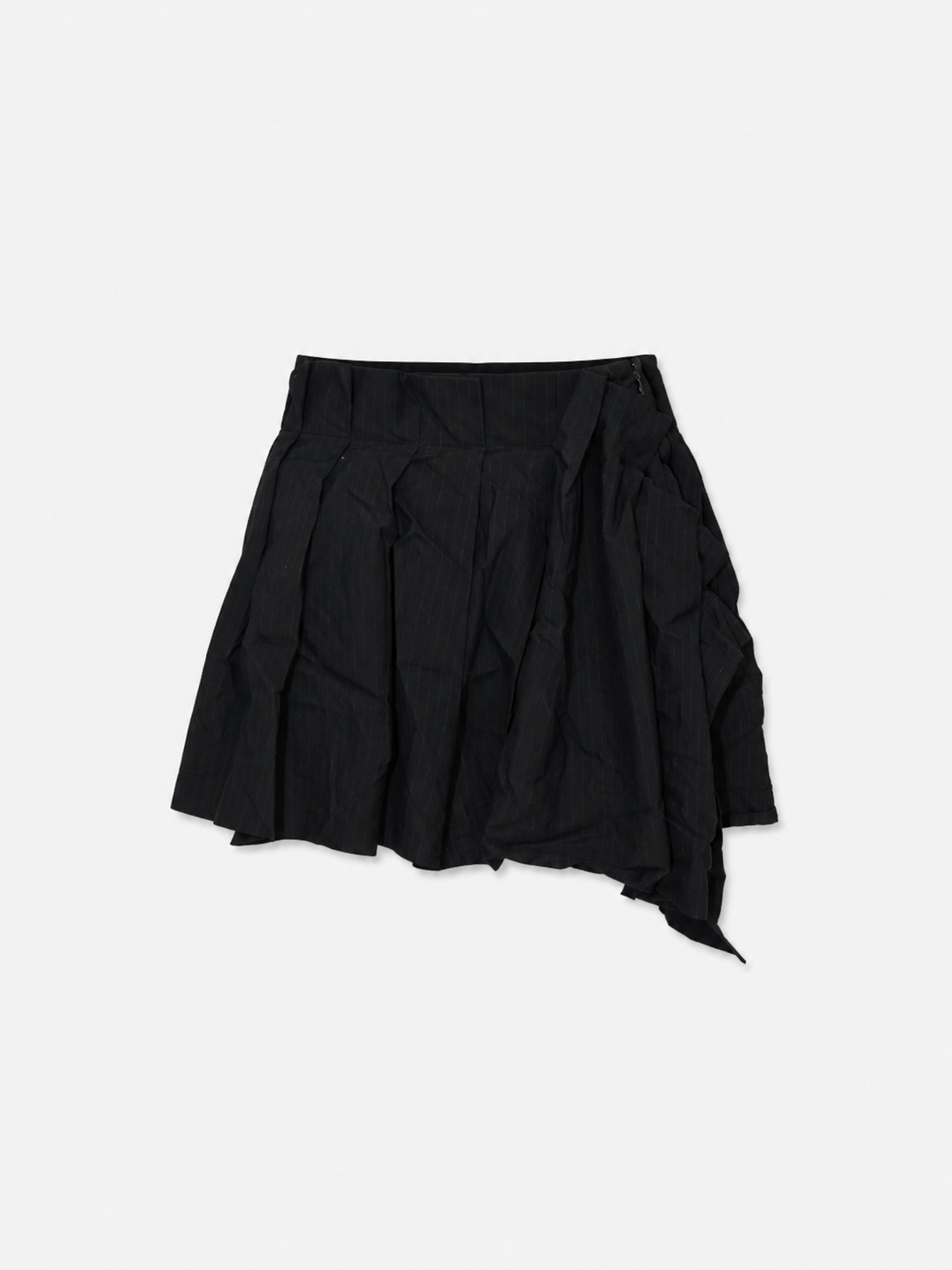 Vivienne Westwood Red Label Asymmetric Pleated Mini Skirt – Black Pinstripe Draped Archive Piece