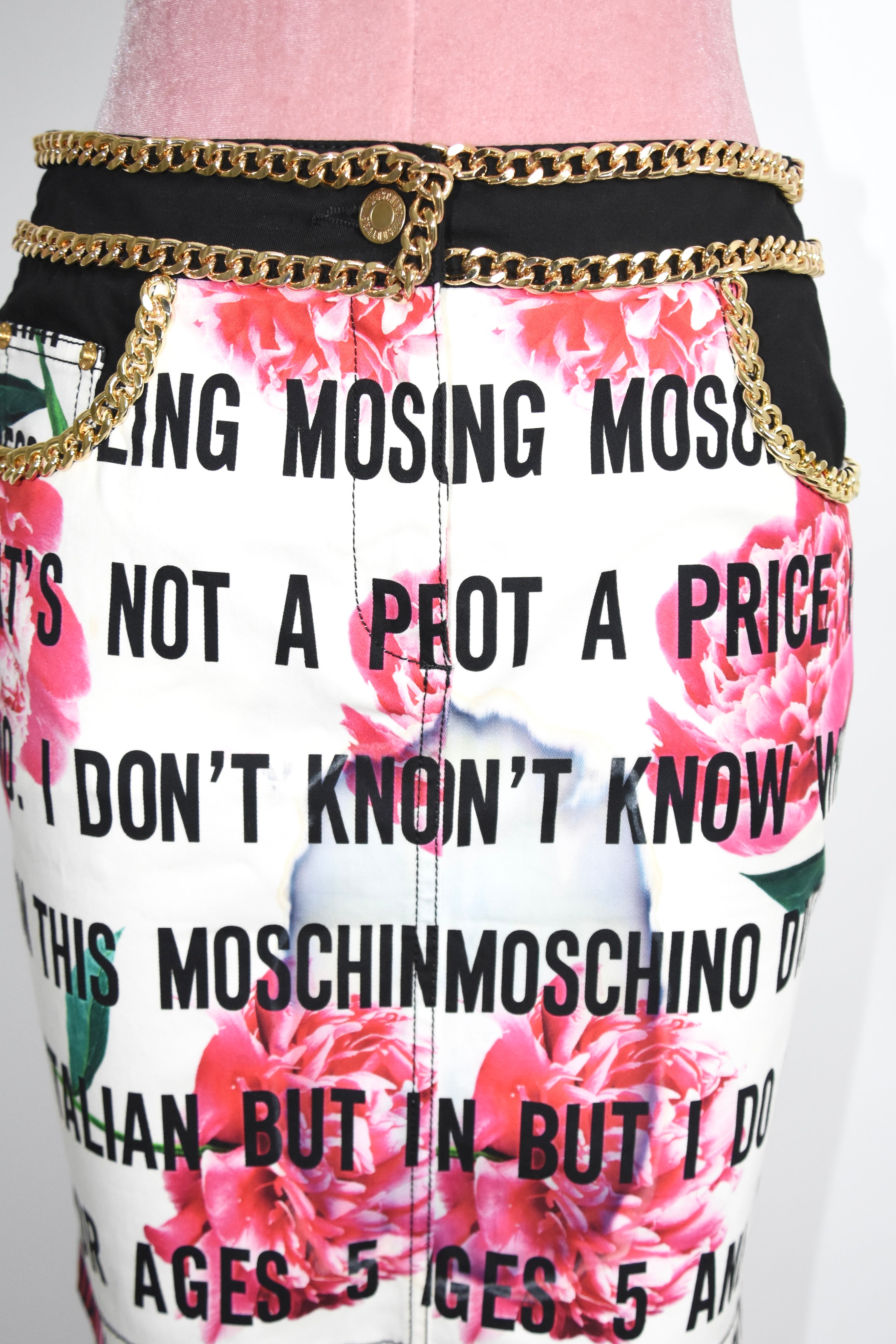 MOSCHINO Couture Text-Print Rose Chain Skirt