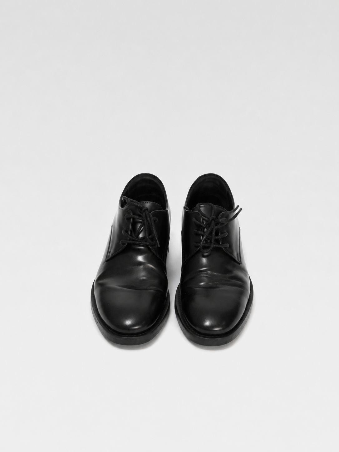 Balenciaga Classic Round-Toe Leather Derby Shoes – Black Minimalist Formal Archive Pair