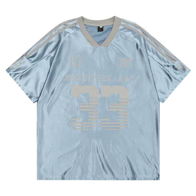 Smooth Touch Retro V Collar Patchwork Number 33 Short Sleeve Football Sports T-Shirt