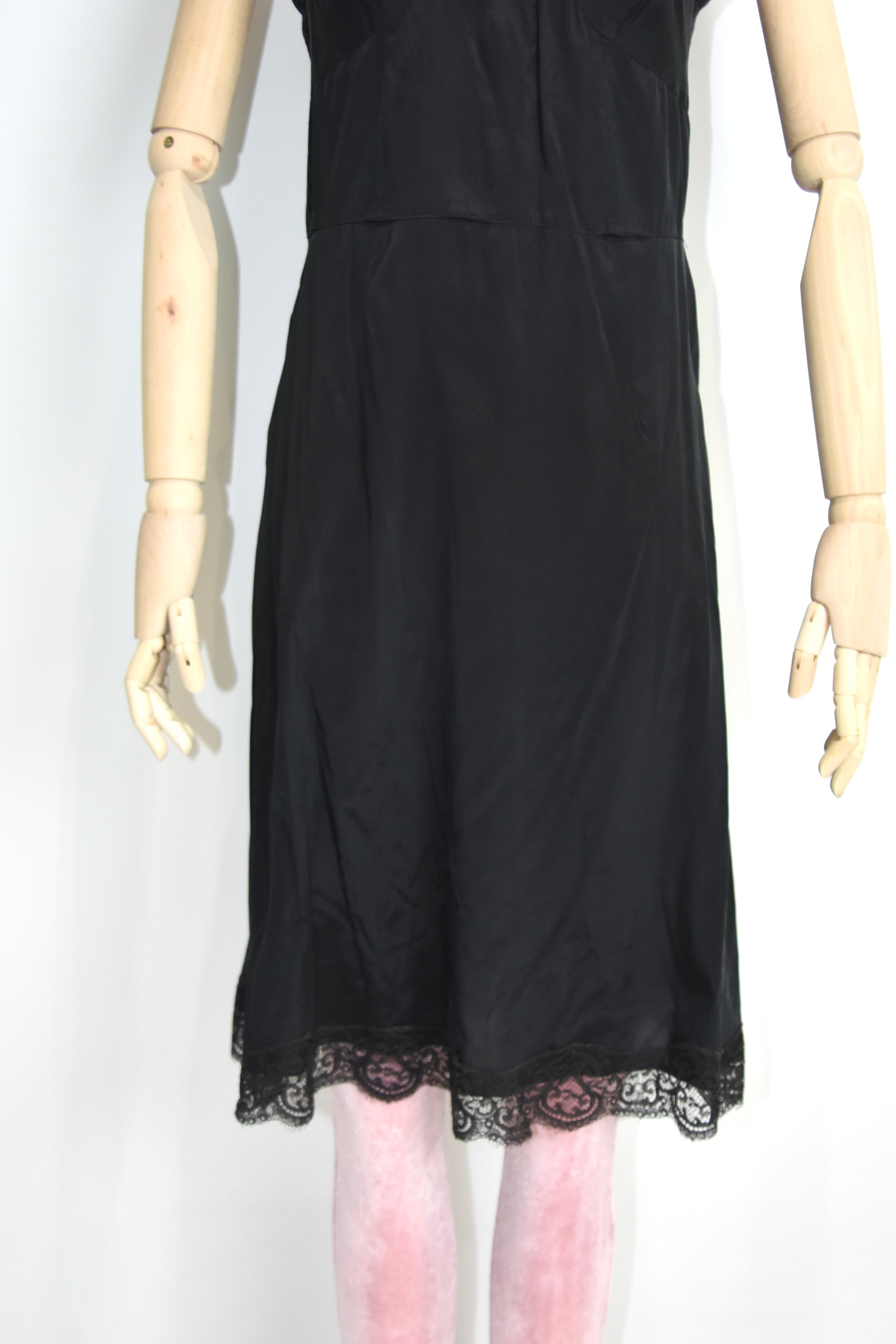 Dolce & Gabbana Black Silk Slip Dress with Lace Hem