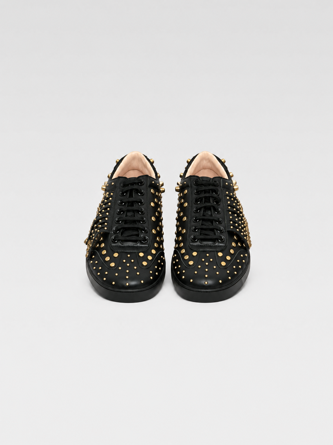 Gucci Black Leather Gold Studded Sneakers Runway Edition Punk Luxury Statement Shoes