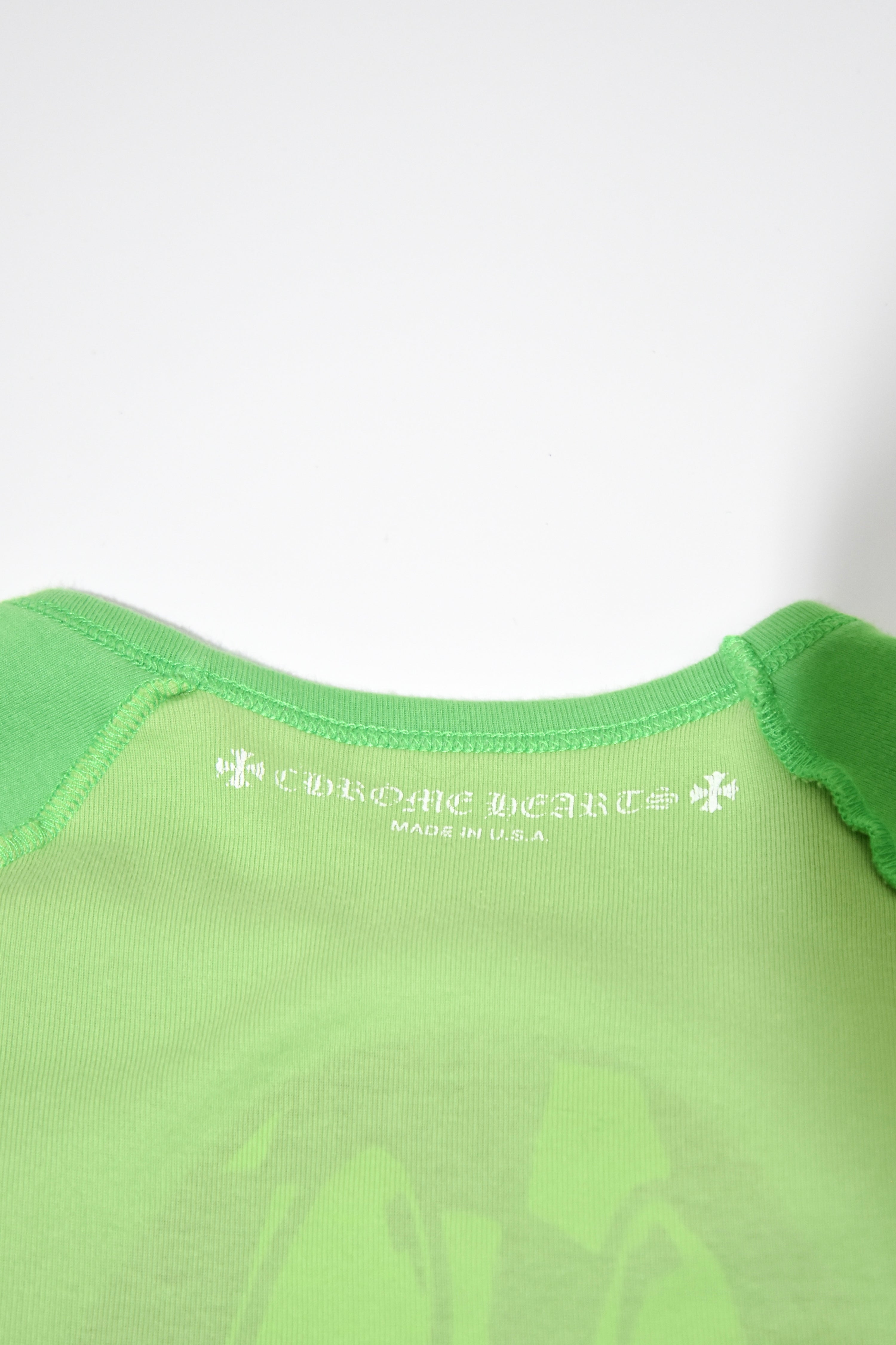 Chrome Hearts Neon Green Graphic Baby Tee – Y2K Smiley Face Print Cotton T-Shirt