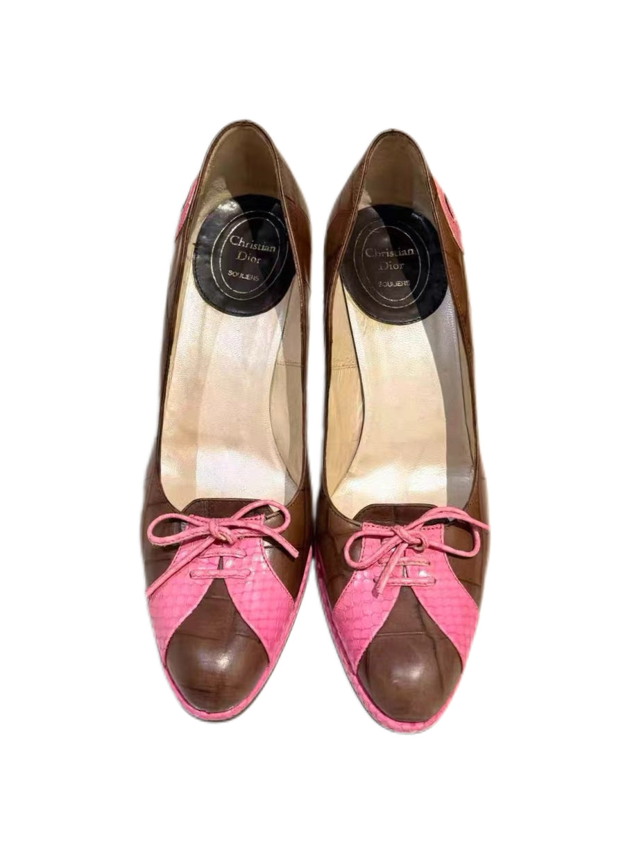 Christian Dior by John Galliano Pink & Brown Lace-Up Sporty Heels