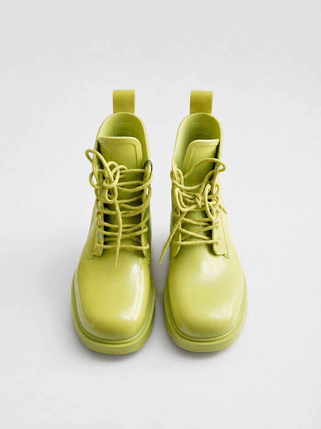 Bottega Veneta Sculpted Rubber Rain Boots in Acid Lime