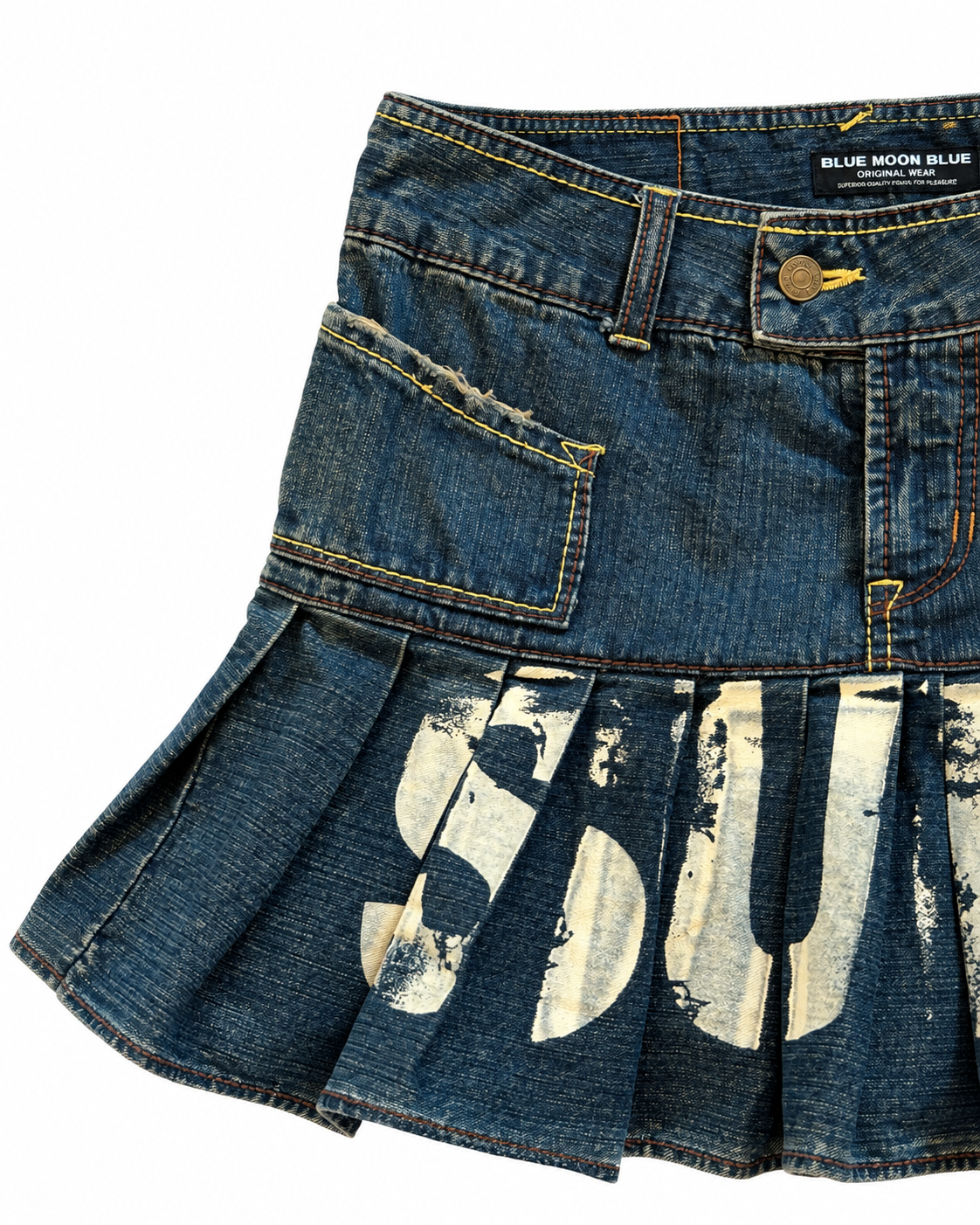 Blue Moon Blue Rare Y2K Printed Denim Pleated Mini Skirt