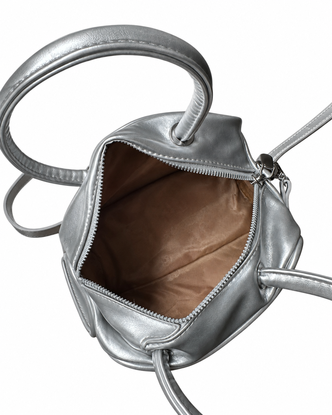 Silver Korean-Style Top Handle & Crossbody Bag with Handmade Seashell & Conch Wine Bottle Keychain Charm Set