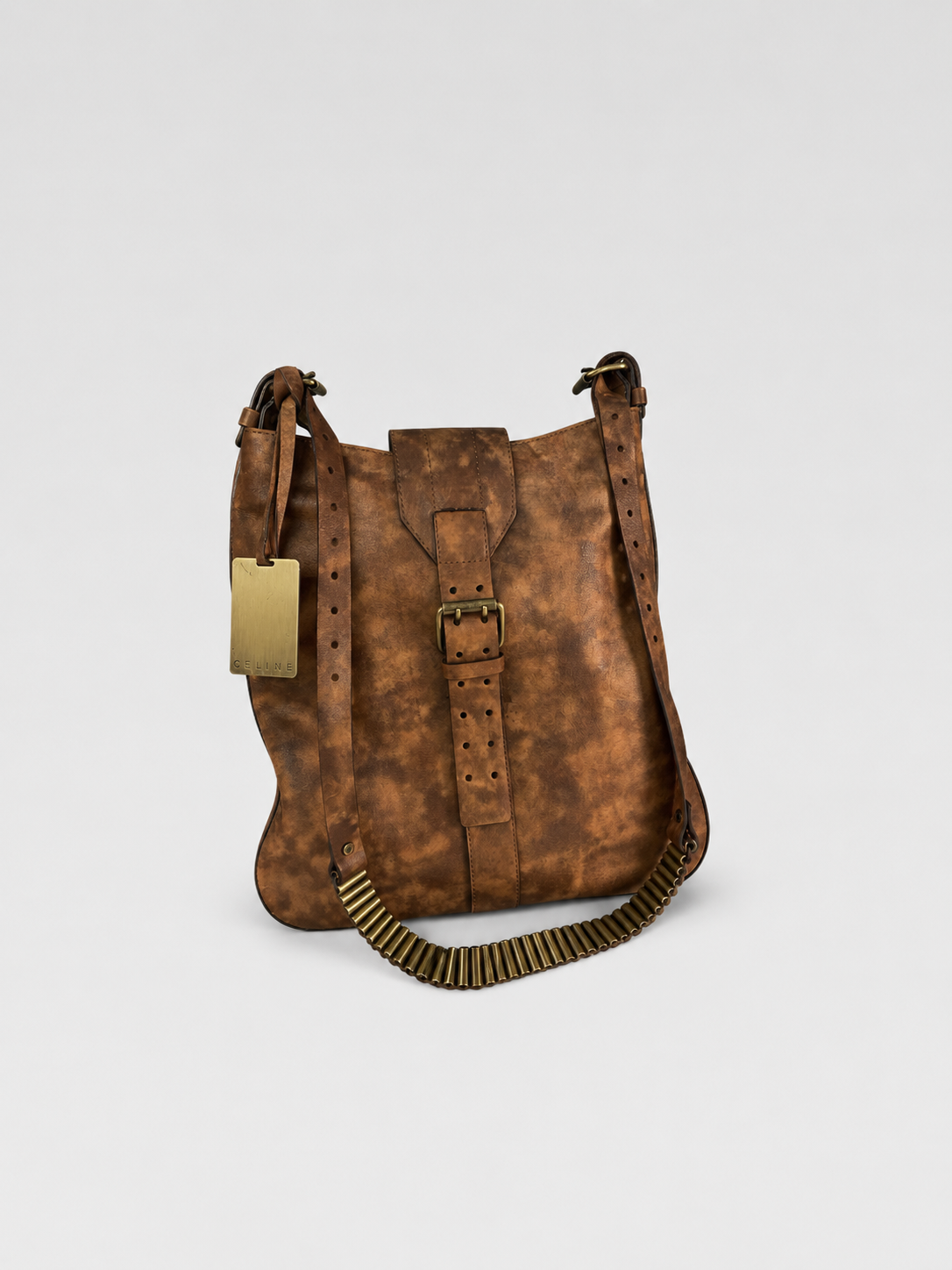 Celine Runway 2001 Ammo Strap Distressed Leather Crossbody Bag – Bullet Belt Detail Archive Piece