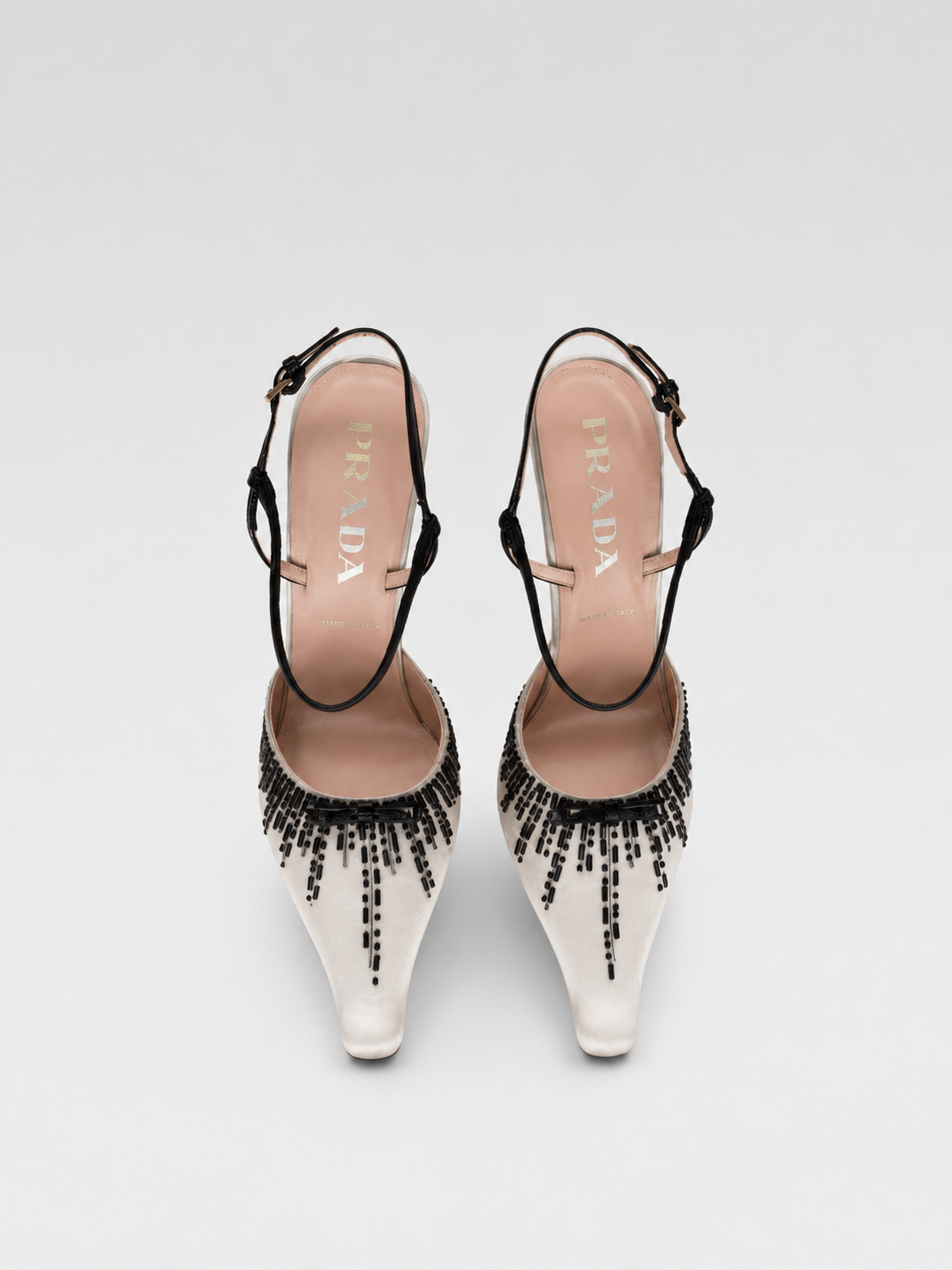 Prada Satin Crystal Embellished Slingback Heels – Vintage Beaded Pointed Toe Pumps (Size 36.5, 8cm Heel)