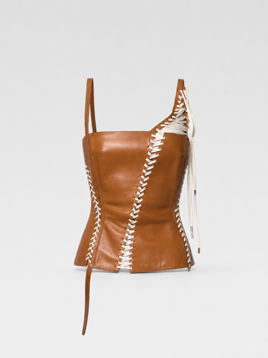 Dolce & Gabbana SS2003 Runway Tobacco Leather Lace-Up Corset Top Lambskin Bustier Archive Vintage