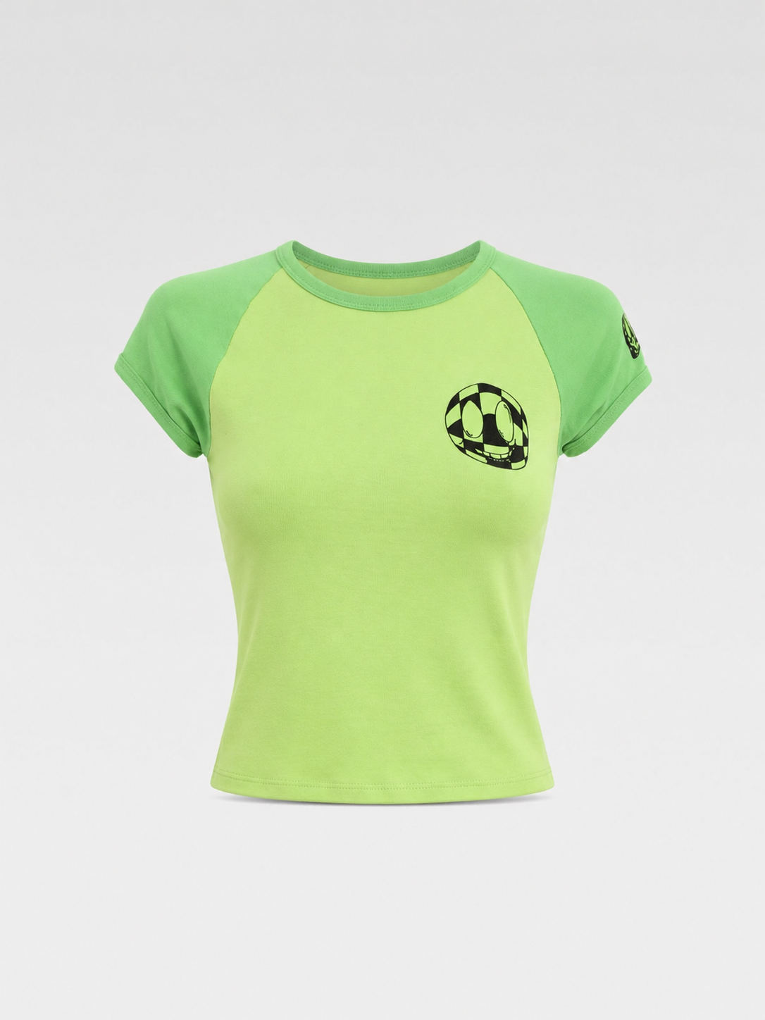 Chrome Hearts Neon Green Graphic Baby Tee – Y2K Smiley Face Print Cotton T-Shirt