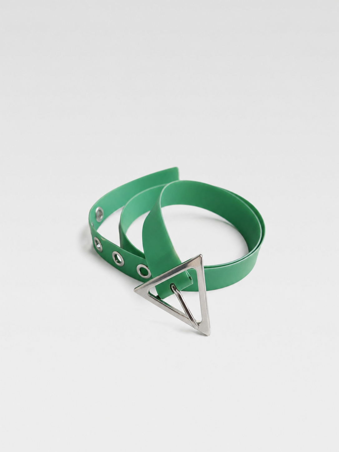 Bottega Veneta Green Grommet Triangle Buckle Leather Belt