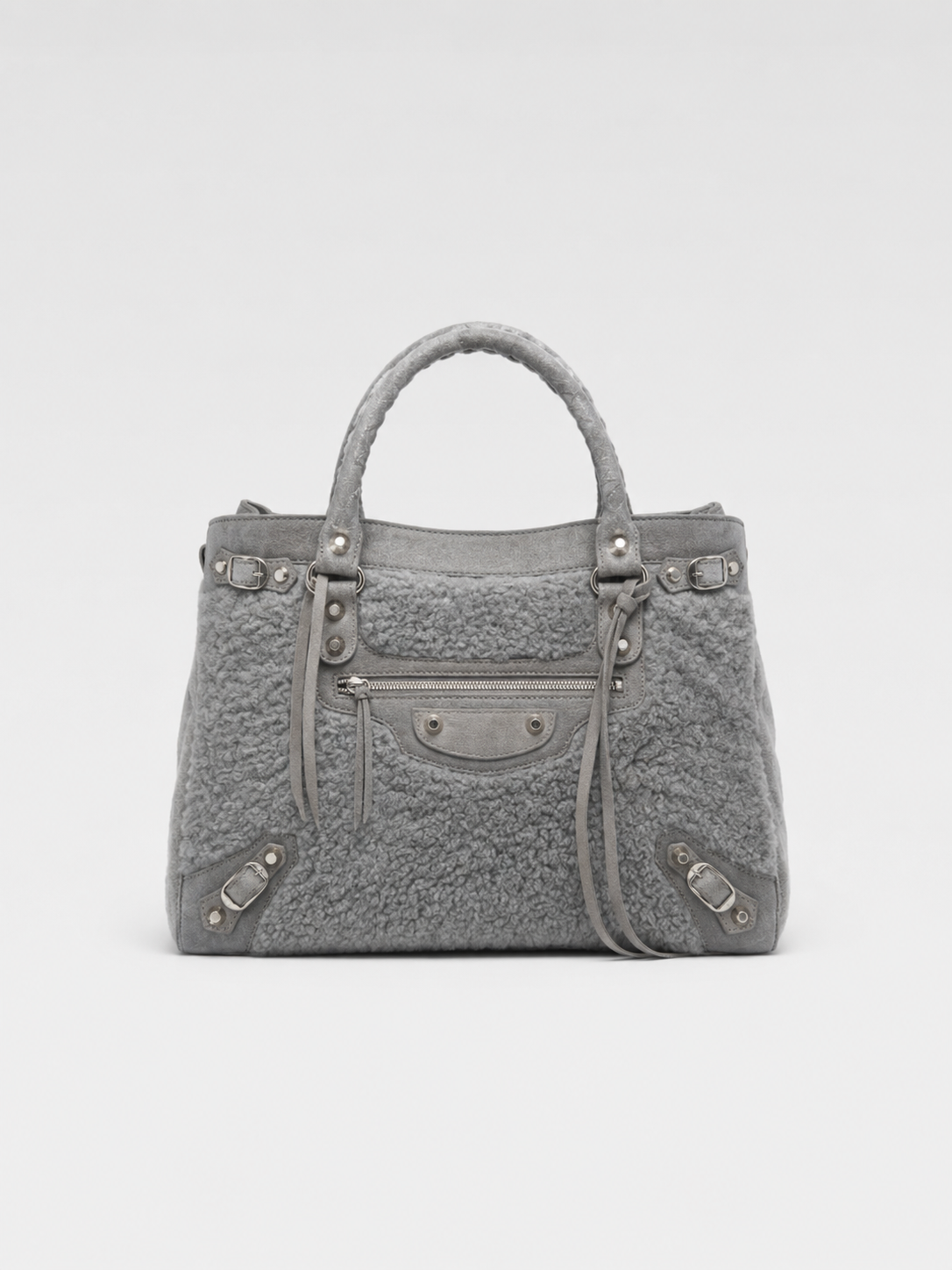 BALENCIAGA Rare Grey Shearling Suede City Bag — Medium