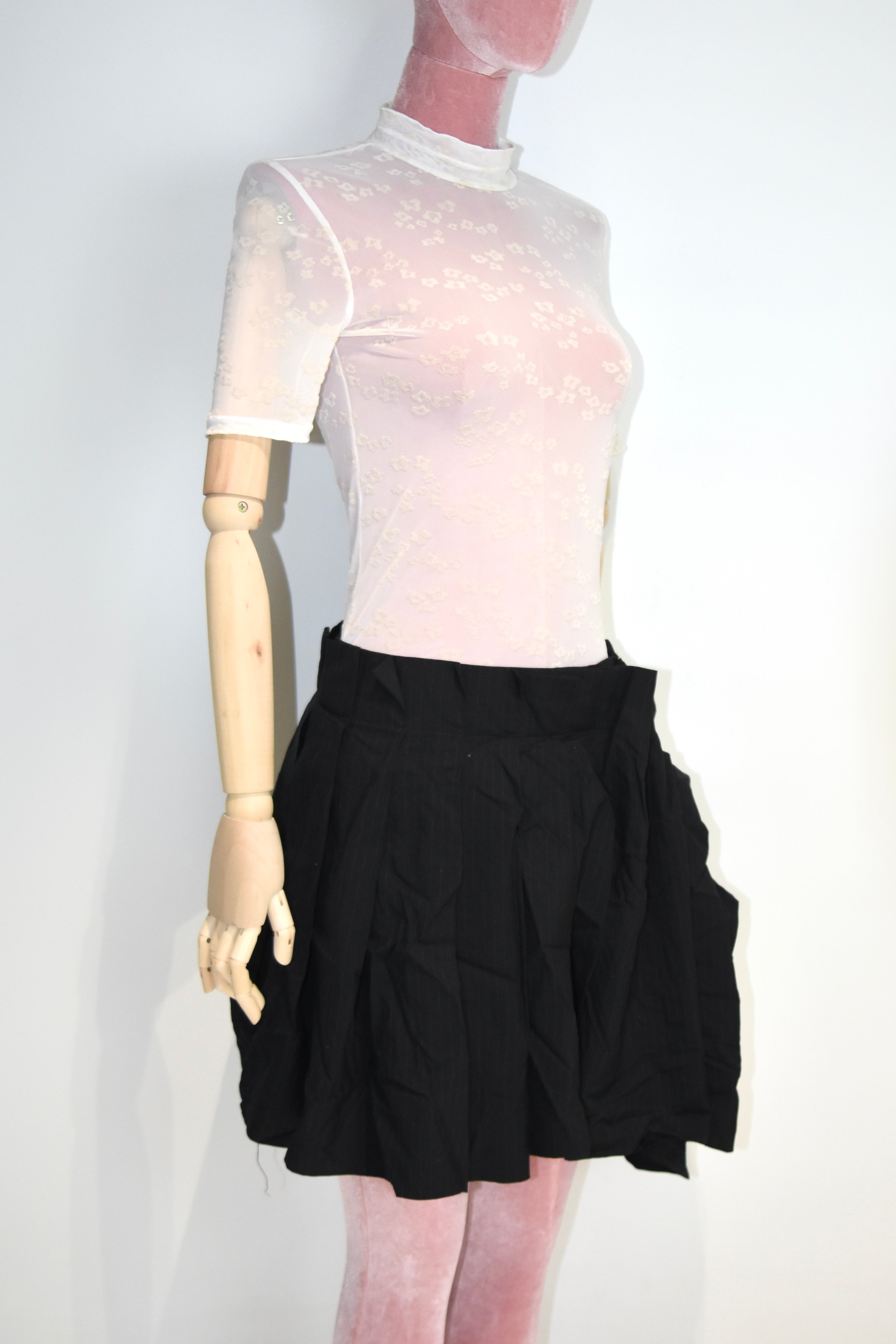 Vivienne Westwood Red Label Asymmetric Pleated Mini Skirt – Black Pinstripe Draped Archive Piece