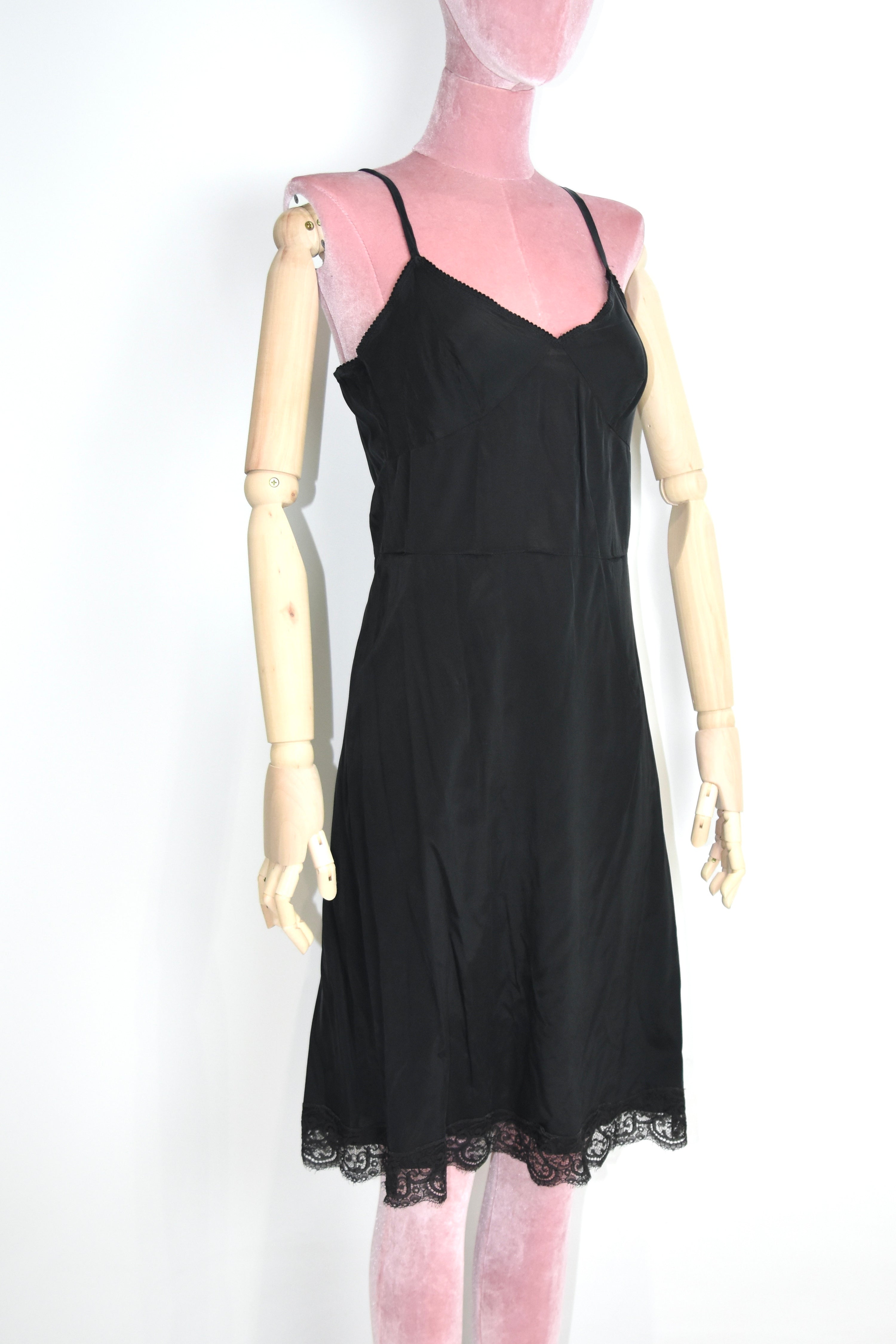 Dolce & Gabbana Black Silk Slip Dress with Lace Hem
