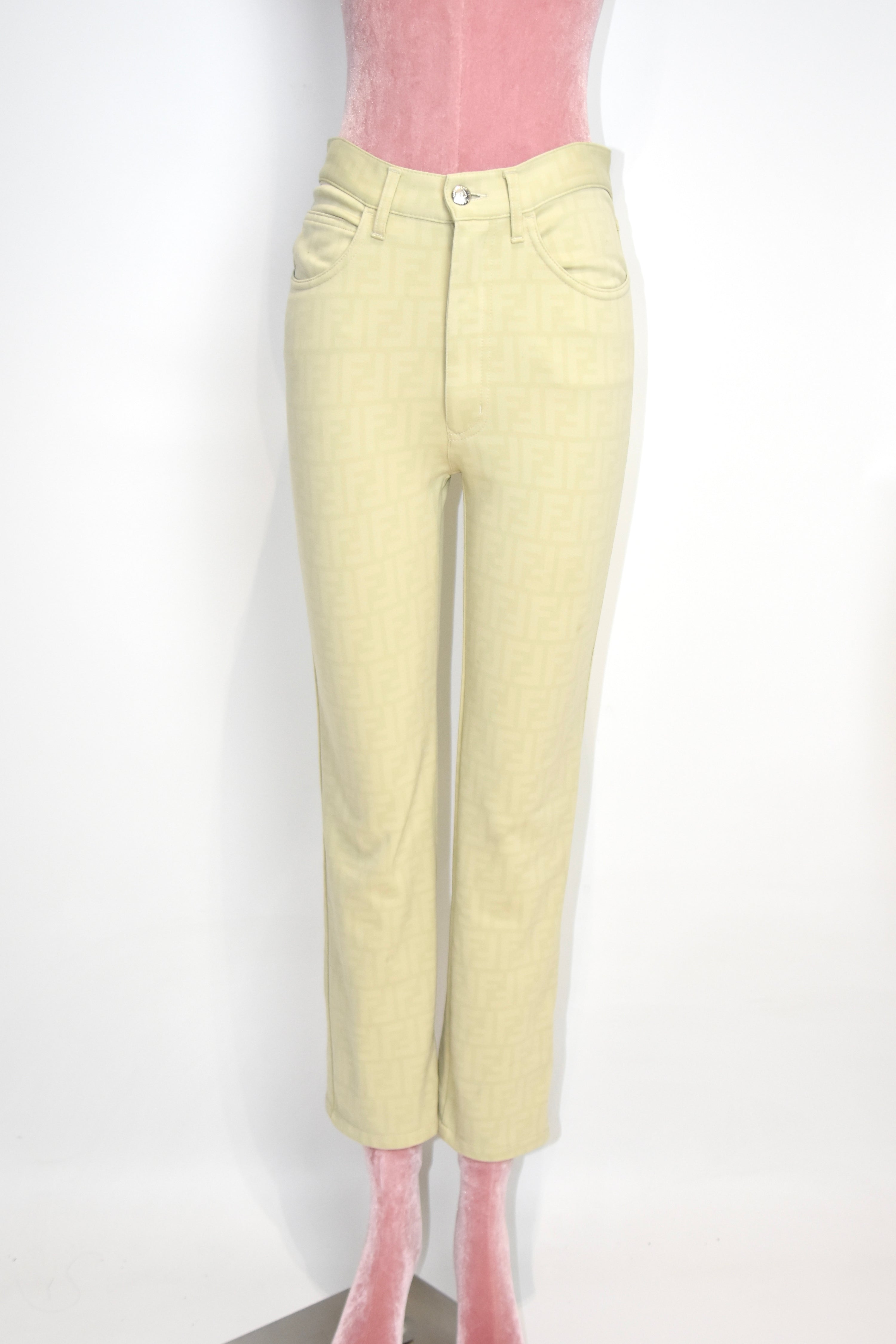 FENDI Vintage FF Monogram Jacquard Pants – Beige – Women’s W29 – Made in Italy（Early 2000s / Straight Fit）