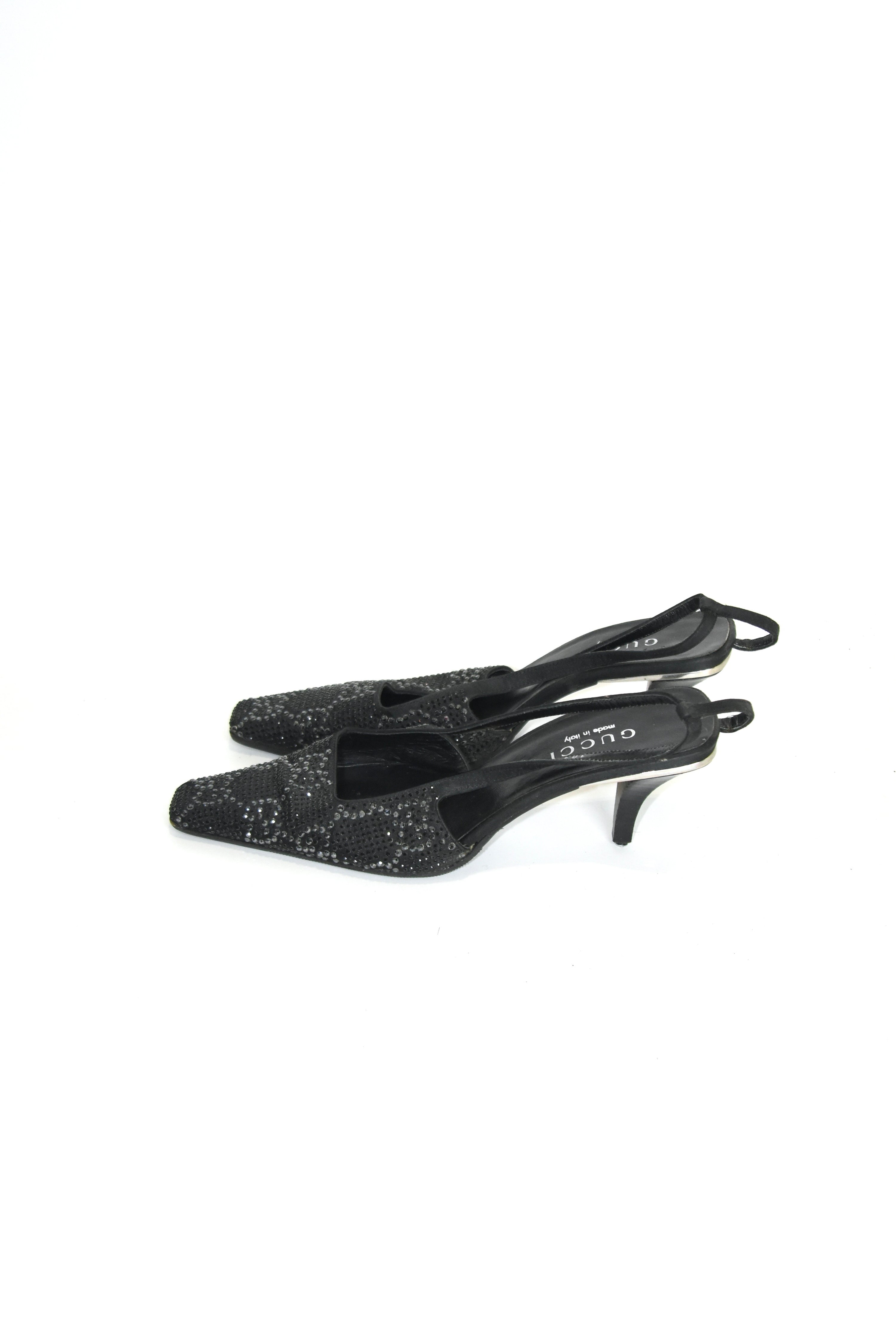 Gucci S/S 1998 Swarovski Crystal GG Slingback Heels