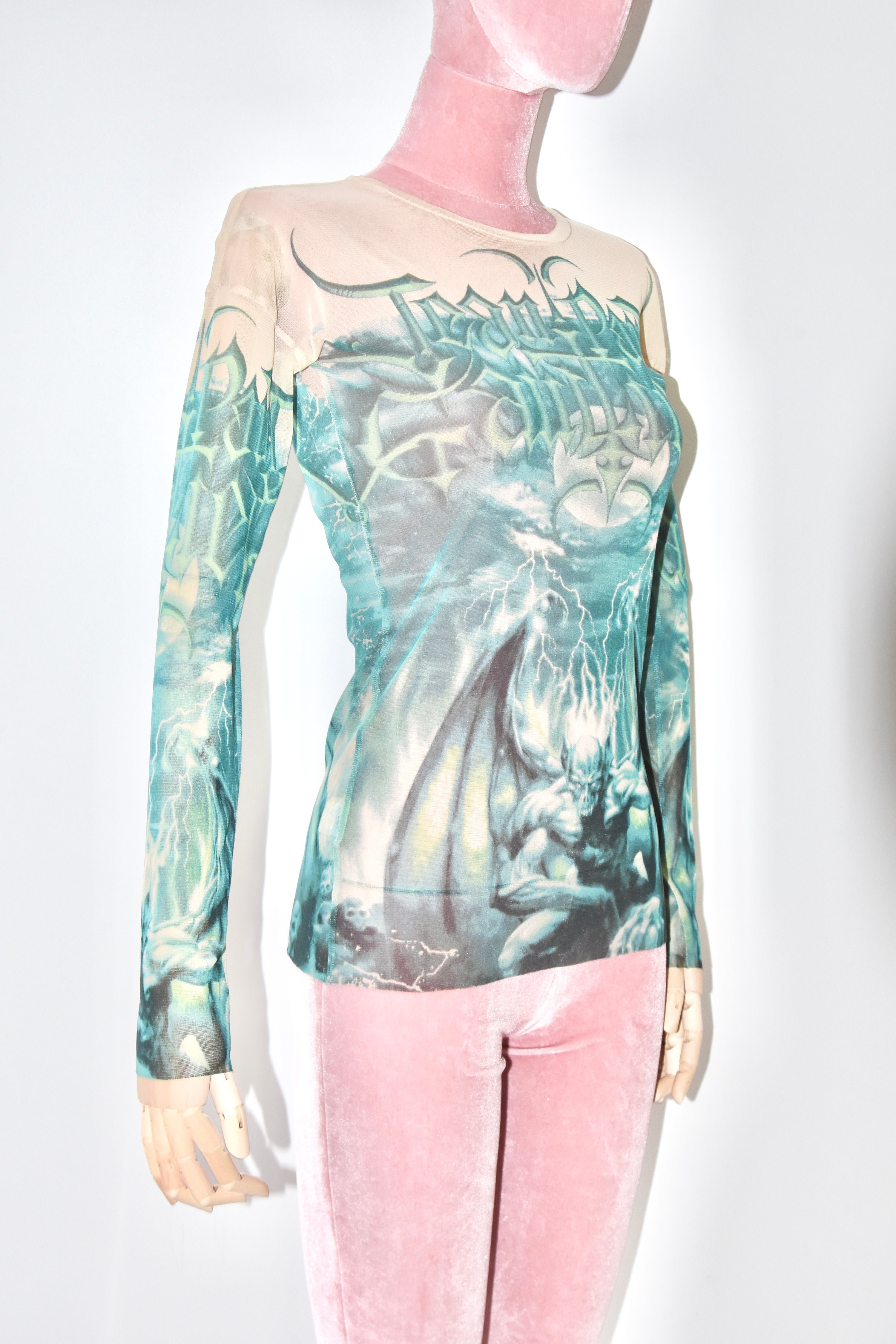 Jean Paul Gaultier Rare Green Satanic Mesh Top