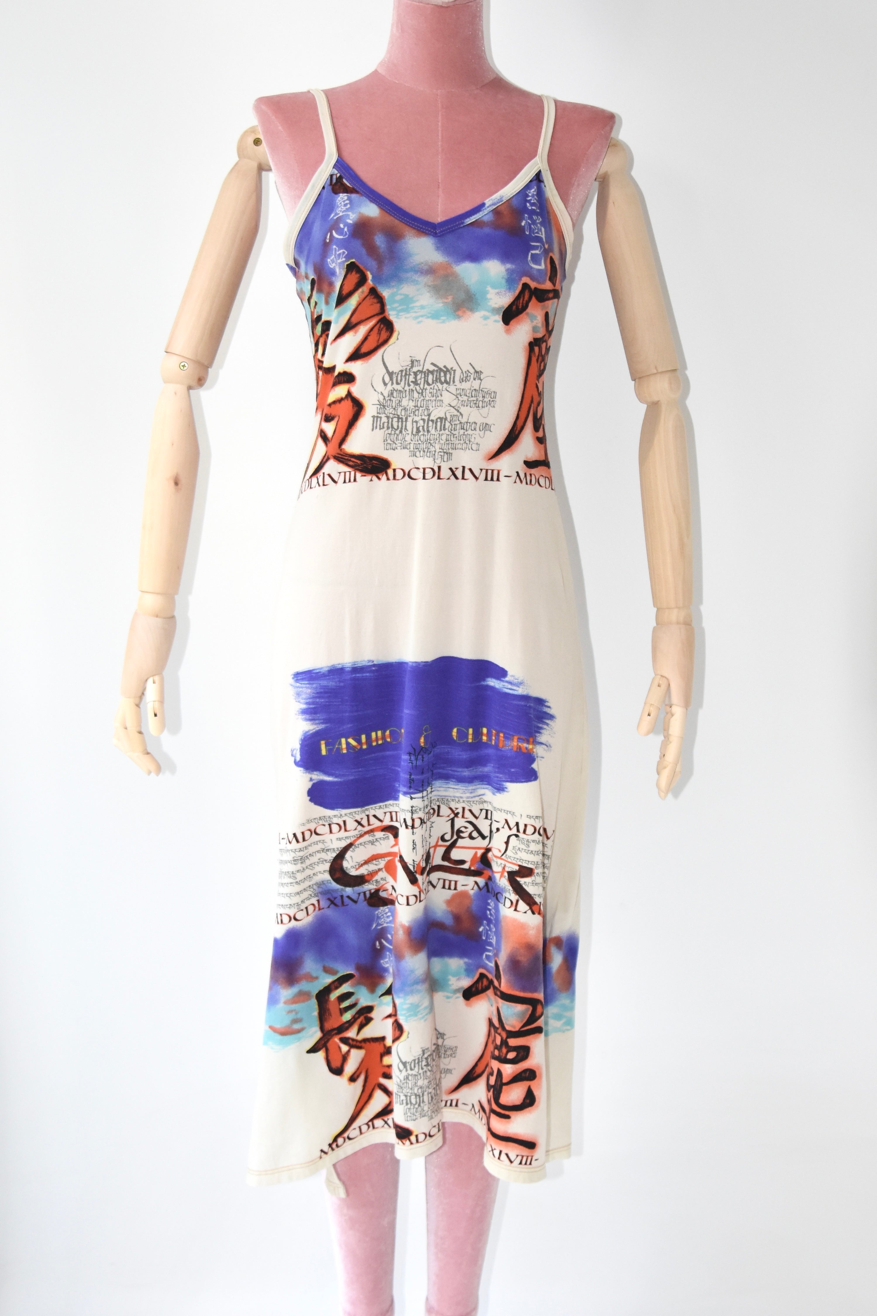Jean Paul Gaultier Hanzi Graffiti Slip Dress