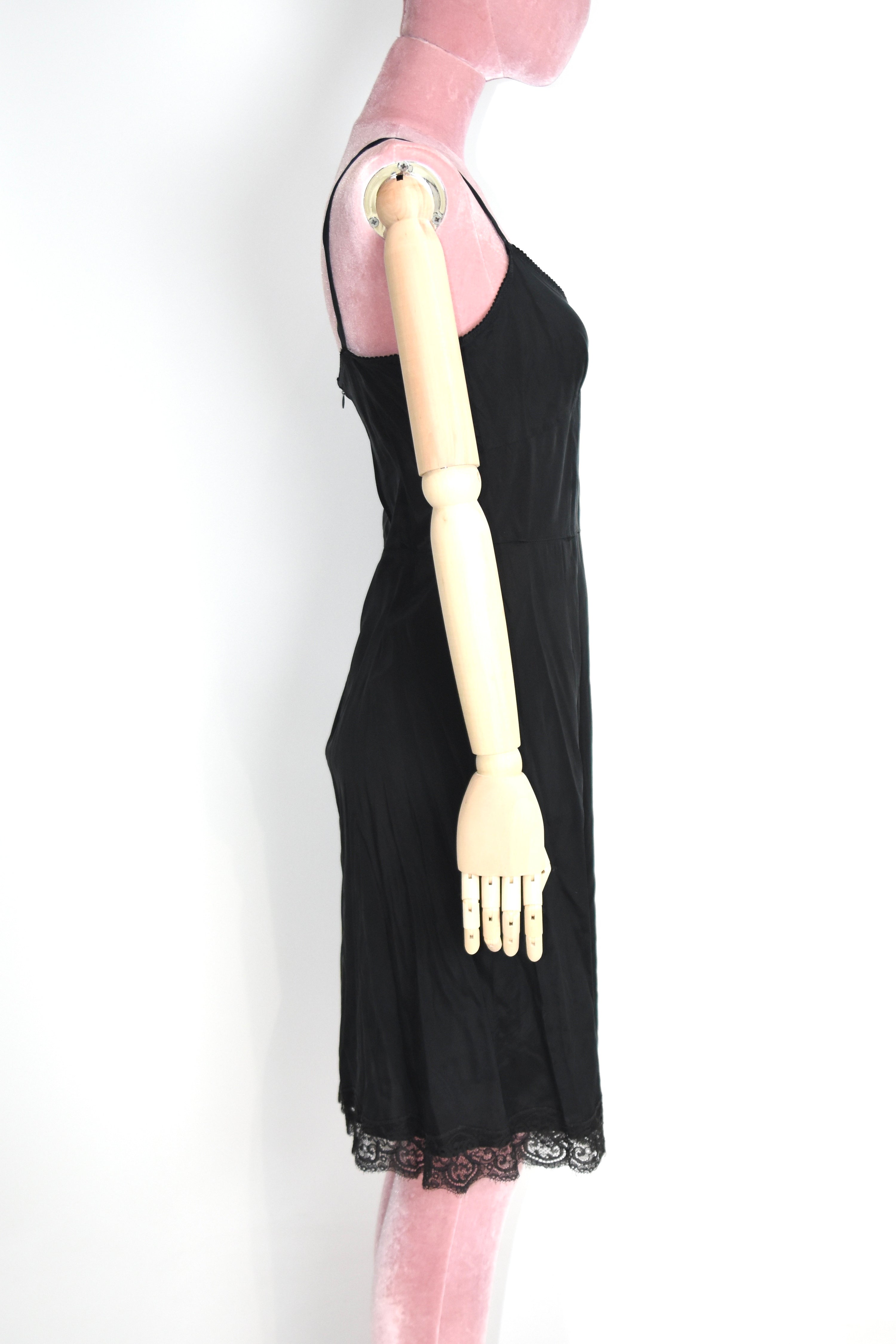 Dolce & Gabbana Black Silk Slip Dress with Lace Hem