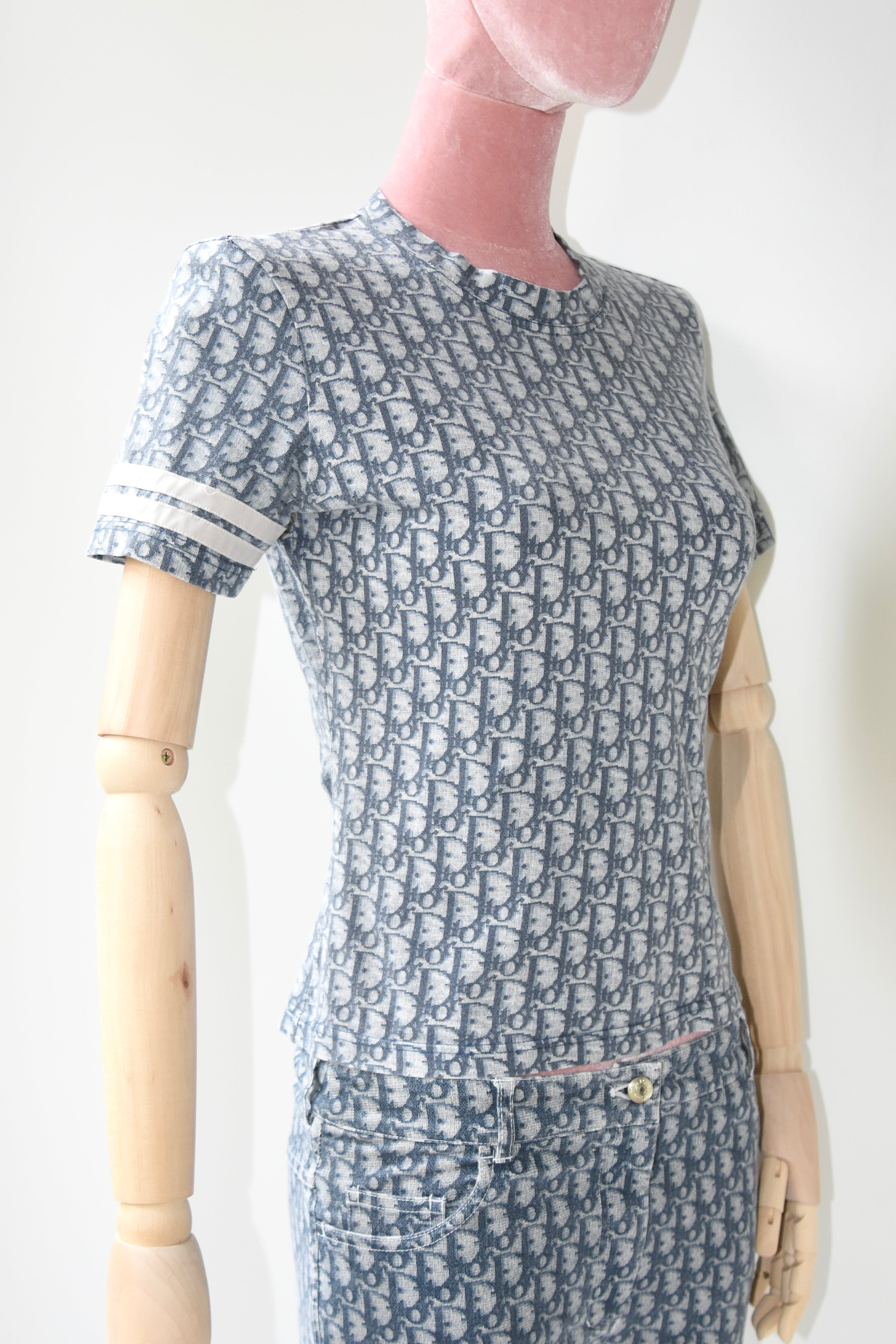 Christian Dior by John Galliano Blue Monogram Baby Tee (Y2K Boutique Oblique Icon)
