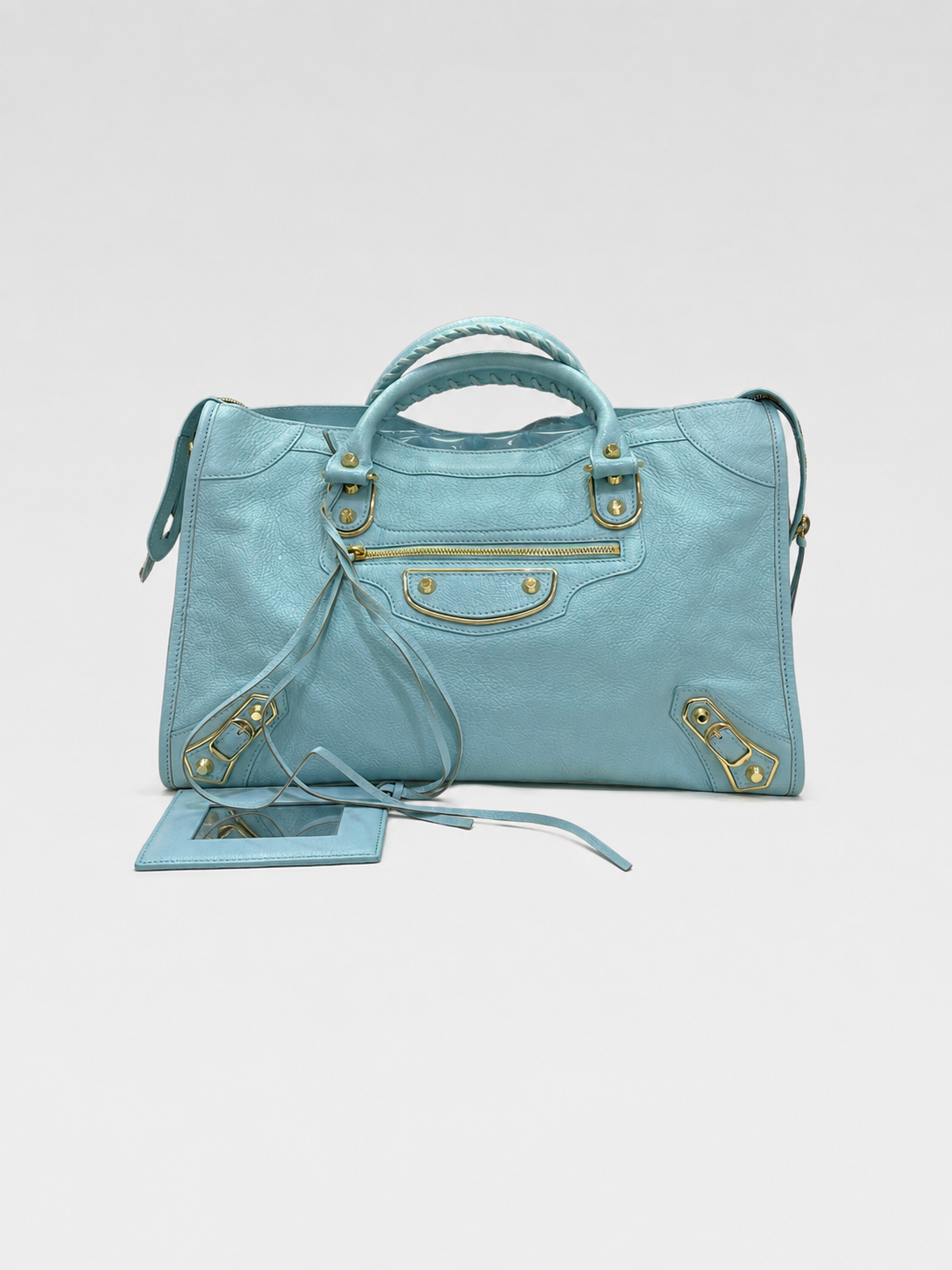Balenciaga Classic City Bag Blue Leather – Motorcycle Bag with Mirror Gold Hardware Iconic Model