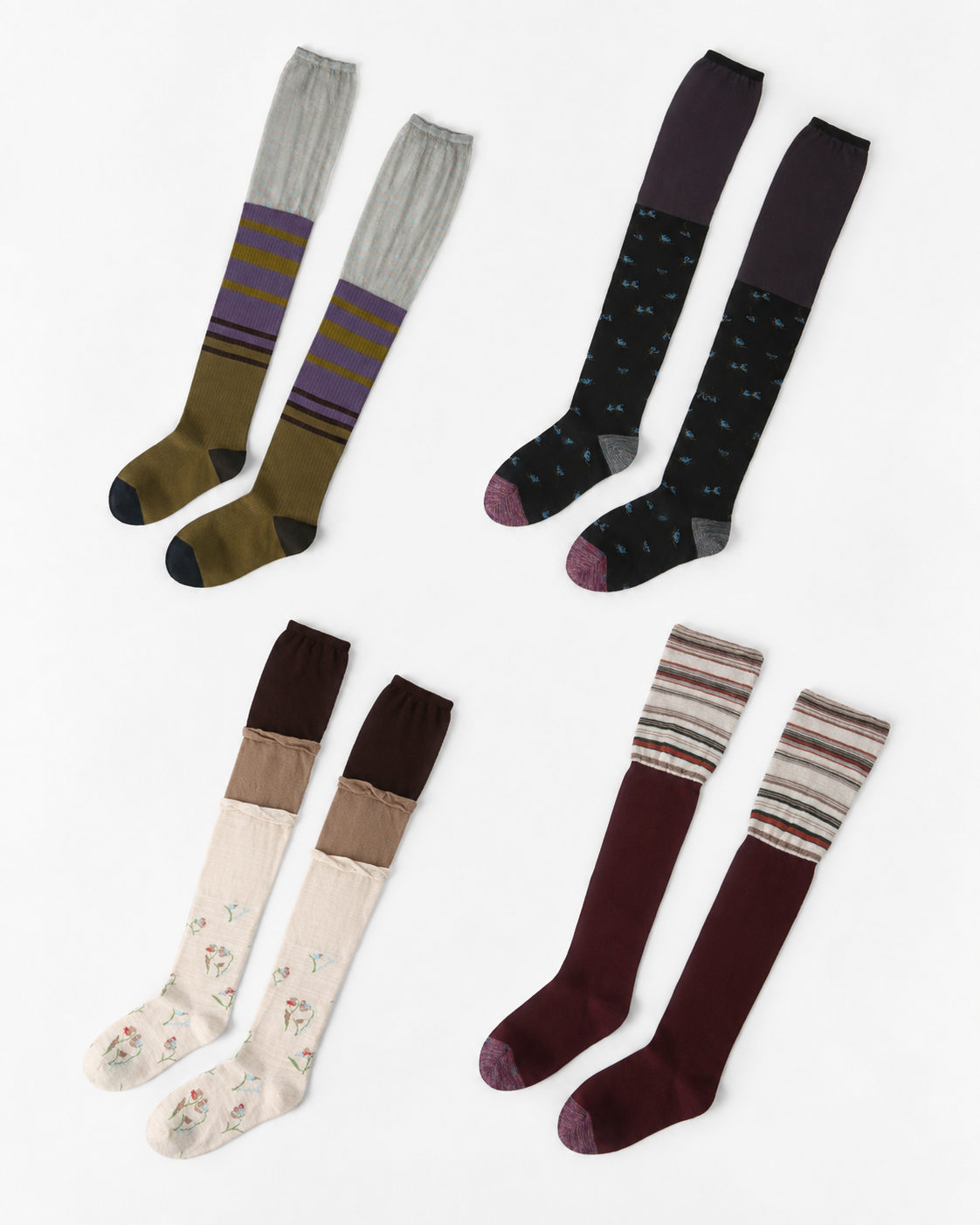 Renaissance Vintage-Style Over-the-Knee Socks 4-Pair Set – Knit Pattern Autumn Winter Socks | 4-Piece