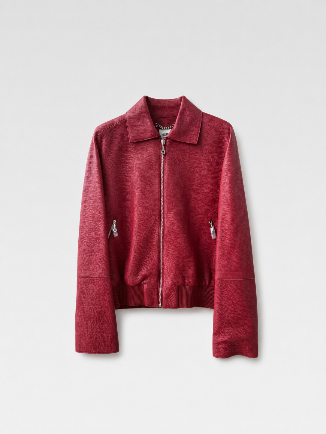 Hermès Paris Red Deerskin Leather Jacket Soft Grain Zip Blouson Rare Size 38