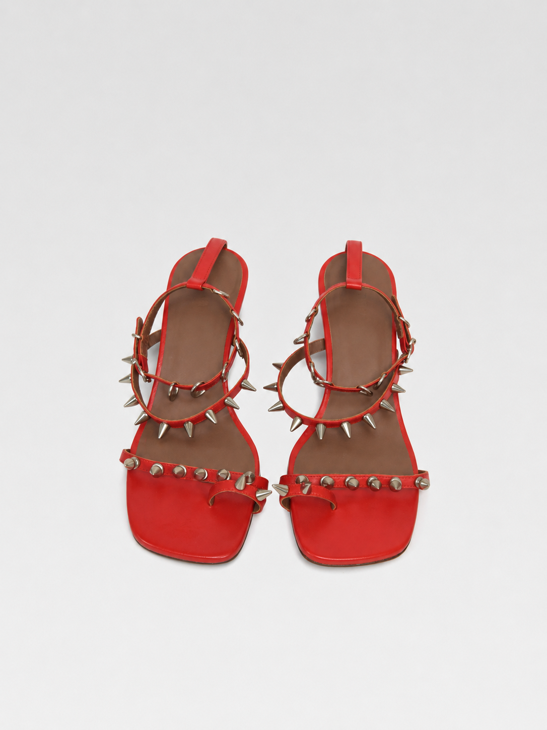 ABRA Spike-Strap Red Kitten Heel Sandals – Size 37 w/ Dust Bag & Box (Archive Minimalist)