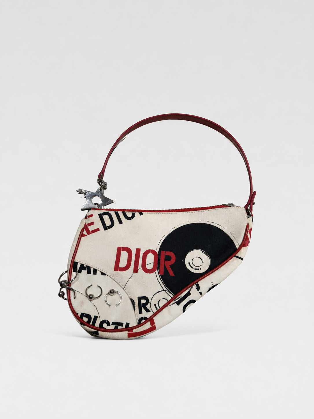 CHRISTIAN DIOR BY JOHN GALLIANO Omotesando Punk Saddle Bag with Silver Metal Rings & Star Charms