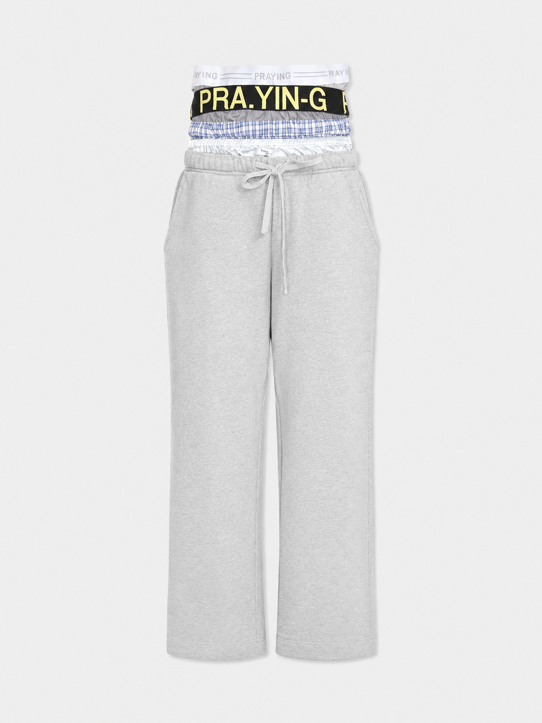 Praying Layered Waist Sweatpants – Triple Waistband Grey Cotton Joggers
