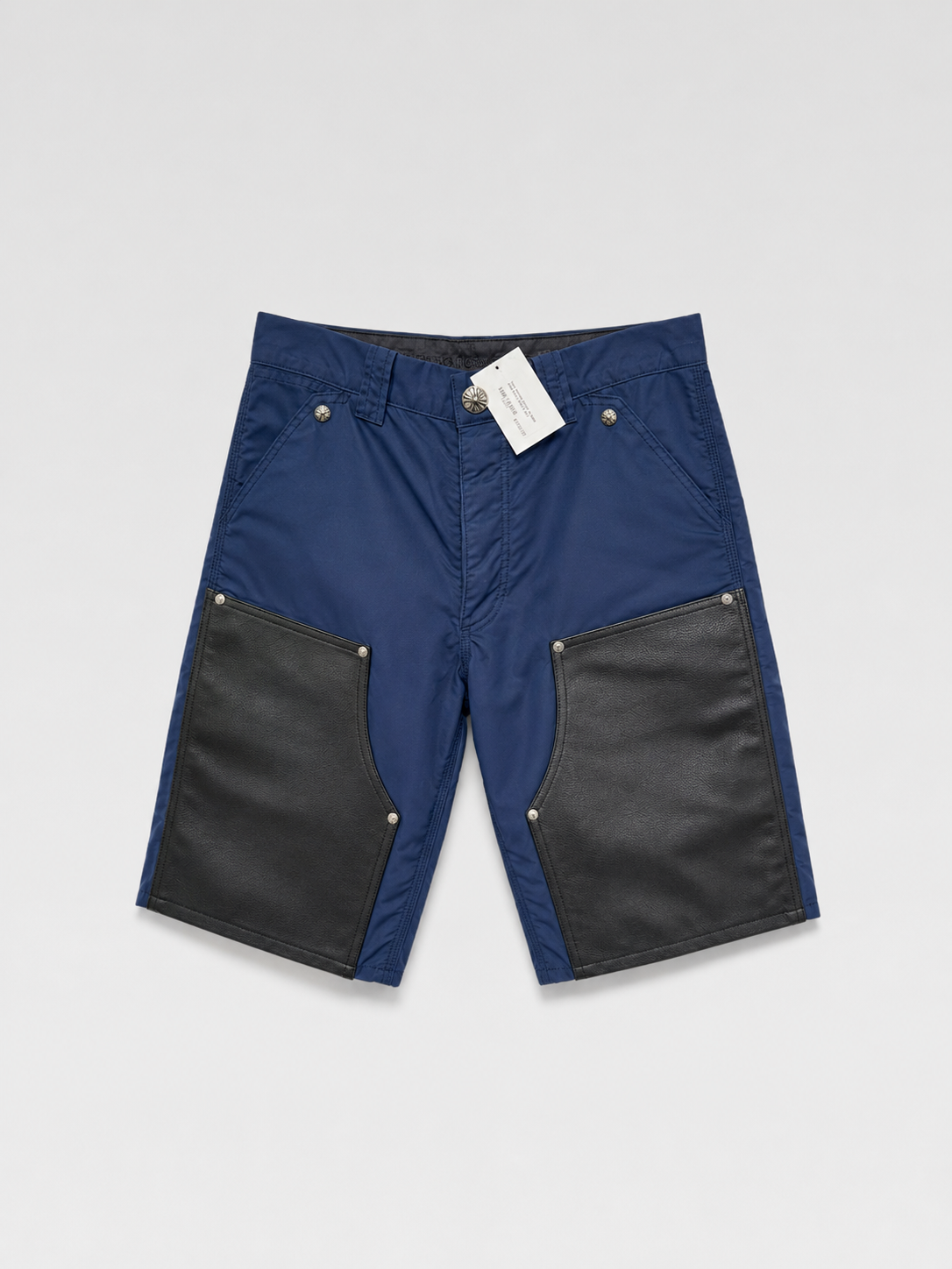 Chrome Hearts Vintage Navy Utility Cargo Shorts Leather Double Knee Cross Patch Rare Archive
