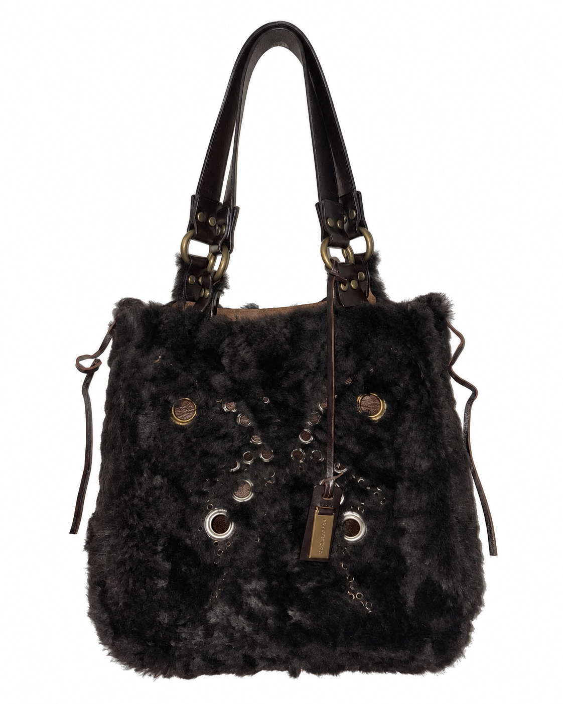 Vintage Dolce &amp; Gabbana Rare Shearling &amp; Leather Butterfly Eyelet Tote Bag – Y2K Archive