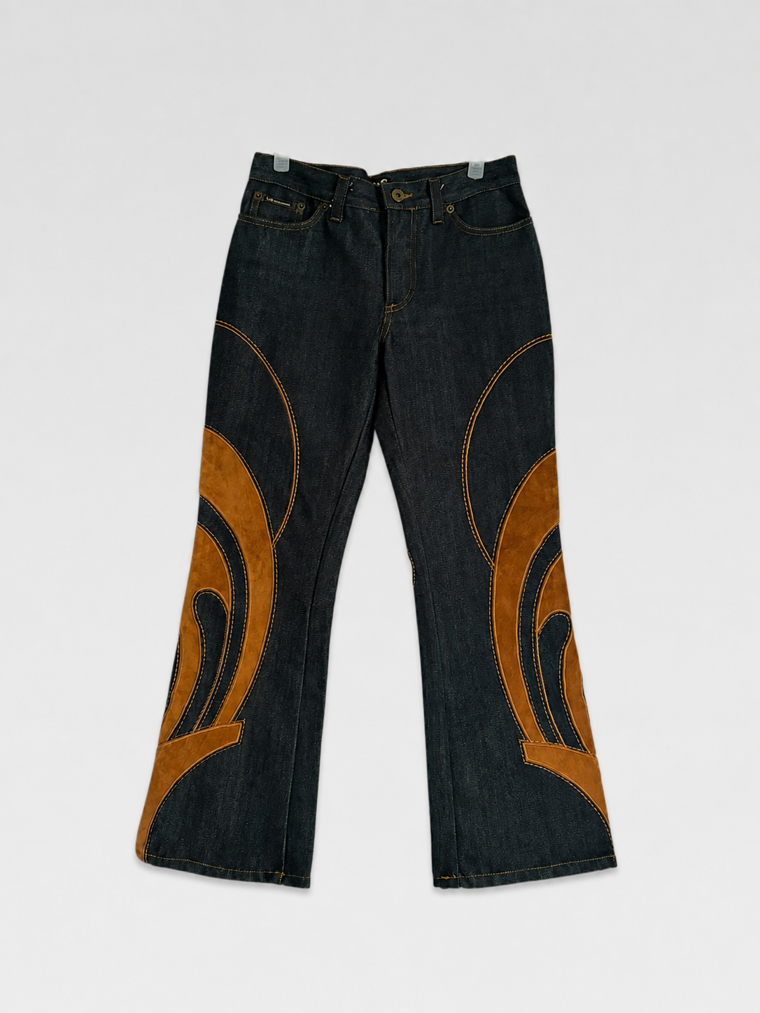 Dolce & Gabbana Vintage Dark Indigo Denim Leather Appliqué Straight-Leg Jeans