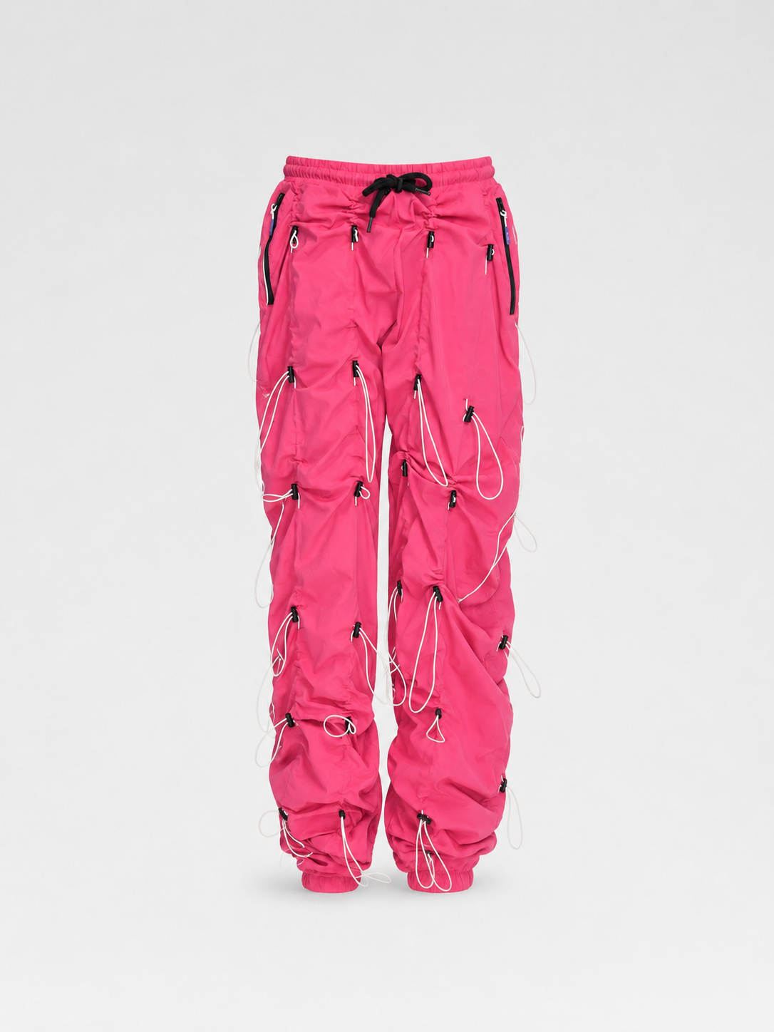 99%IS “Drawcord Ruched” Hot Pink Nylon Punk-Tech Pants – Unisex Korean Streetwear Archive Piece
