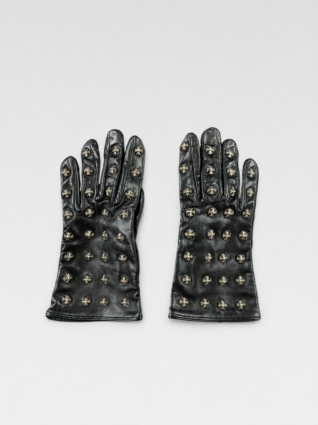 Chrome Hearts Cross Motif Sterling Silver Leather Gloves – Black Archive Unisex Piece