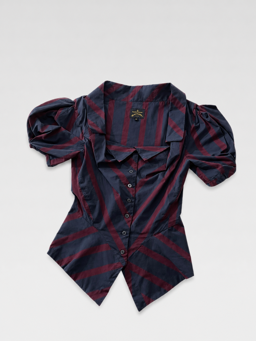 Vivienne Westwood Red Stripe Corset Blouse – Runway Inspired Puff Sleeve Vintage Top