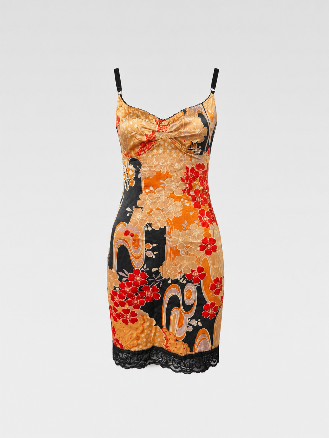 Dolce & Gabbana Y2K Runway Silk Oriental Print Lace Slip Dress – Rare Archive Corset Mini Dress