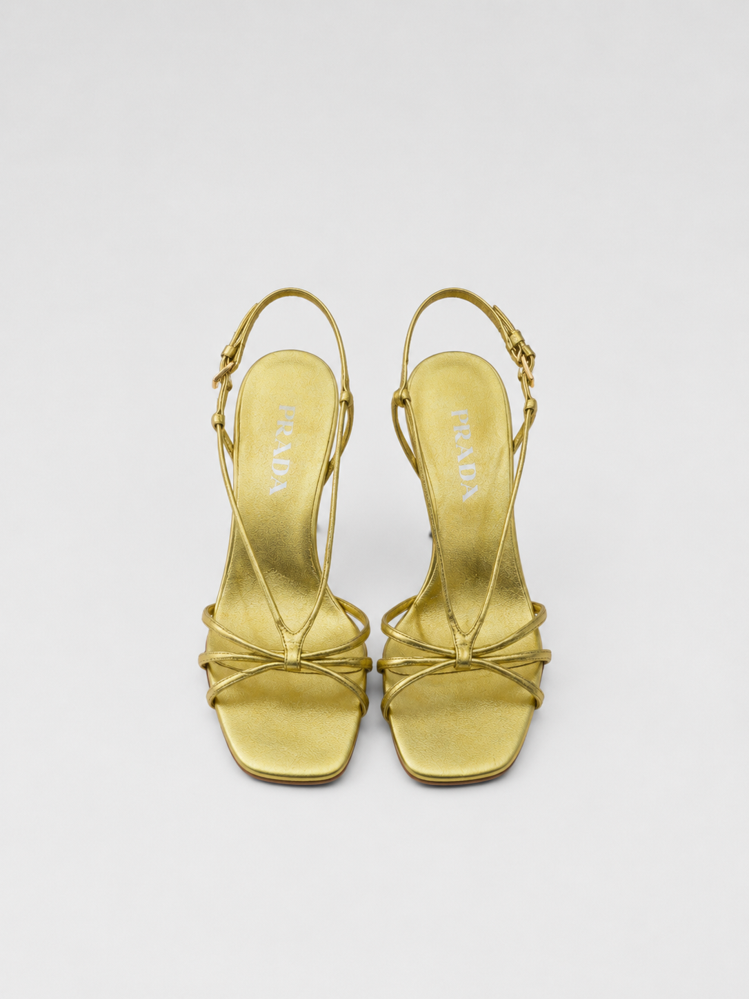 PRADA Gold Metallic Bow Strap Heels Vintage Inspired Sandals Rare Minimalist Evening Shoes