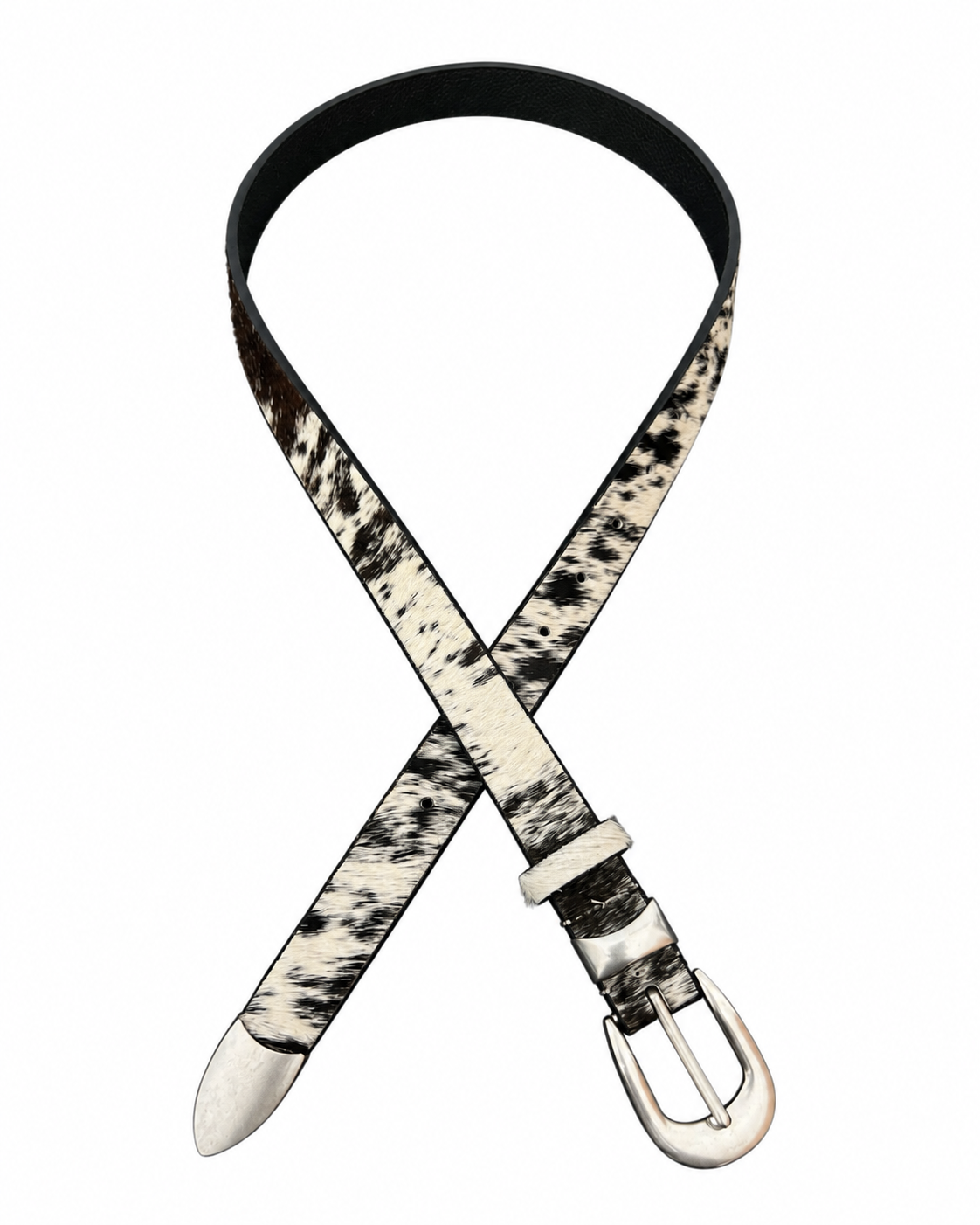 Vintage Brown & Black-and-White Cowhide Leather Belt Set — 2 Piece