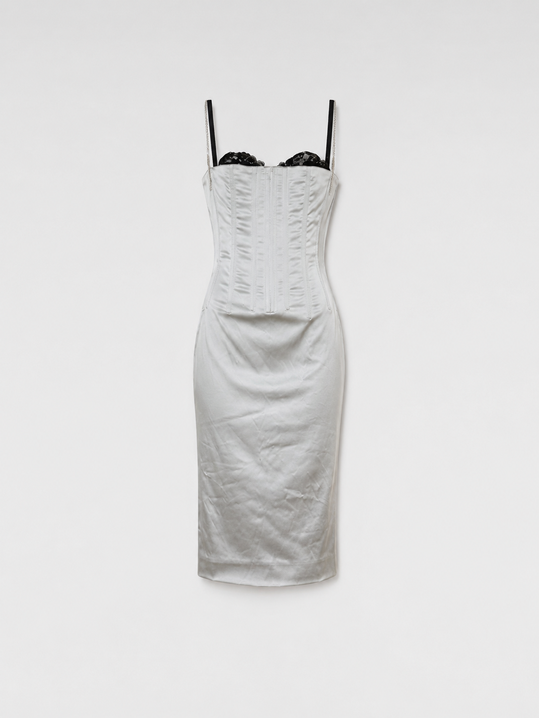 Dolce & Gabbana 2000s Vintage Silver Corset Dress Lace Bra Crystal Strap Bodycon Runway Archive Piece IT42