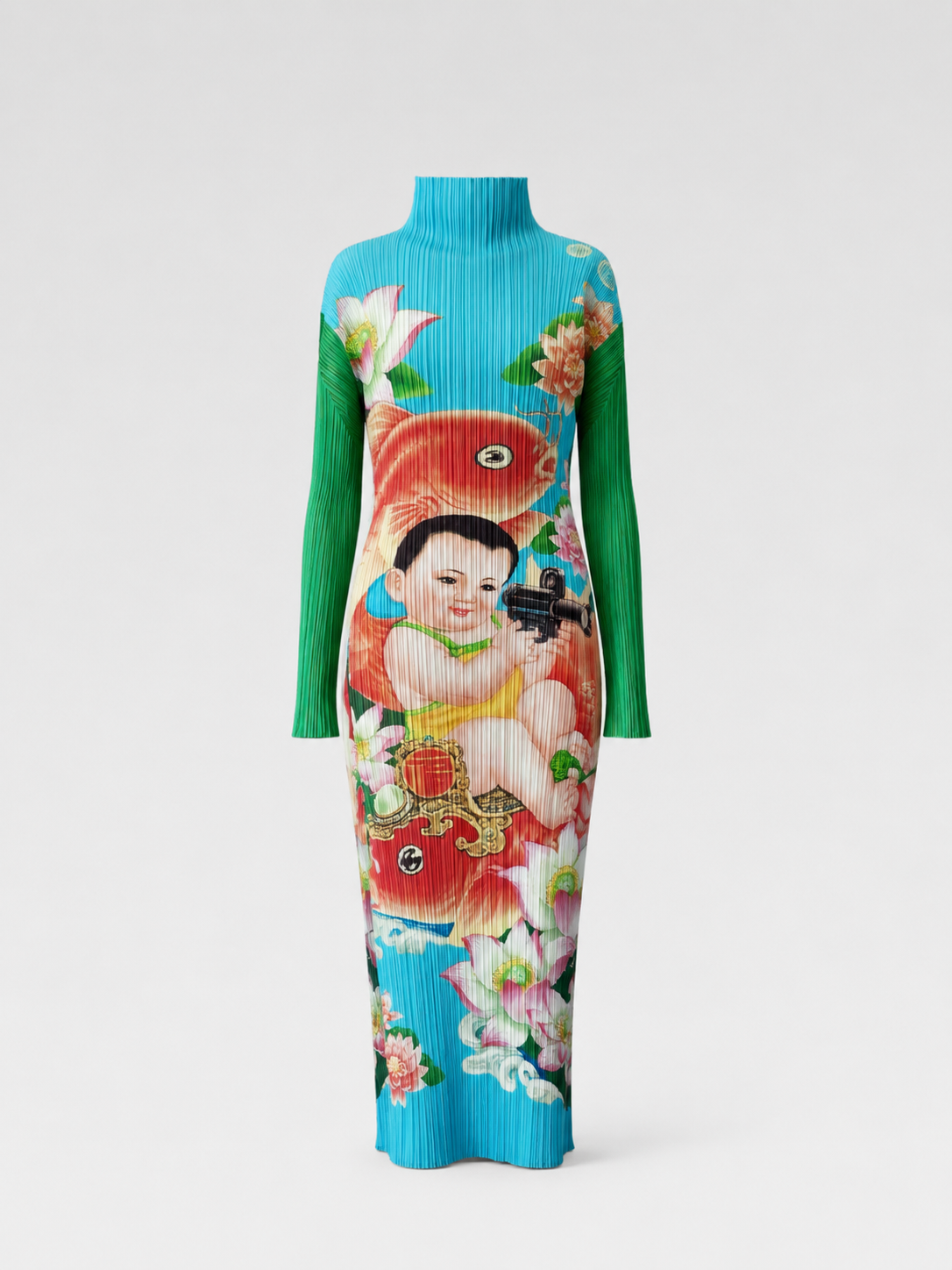 Issey Miyake Pleats Please Morimura Yasumasa Koi Print Pleated Dress Rare Art Collaboration Archive