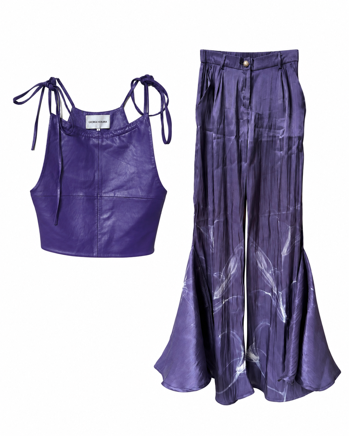 George Keburia Purple Adjustable-Strap Top & 1200AM Wide-Leg Trousers Set