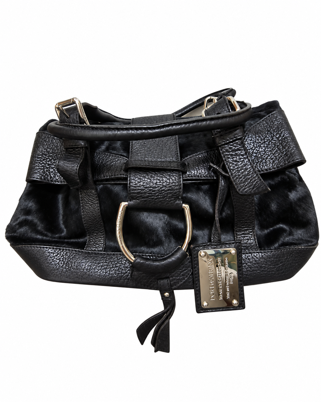 Dolce & Gabbana Vintage Pony Hair & Leather Shoulder Tote Bag – Black